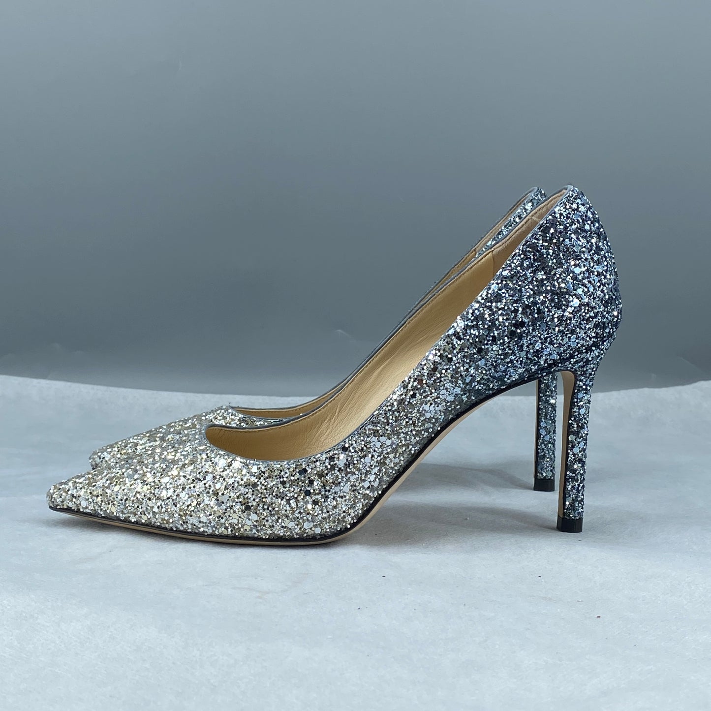 Jimmy Choo Women's Silver Glitter Pointed Toe High Heel Pumps Size 36
