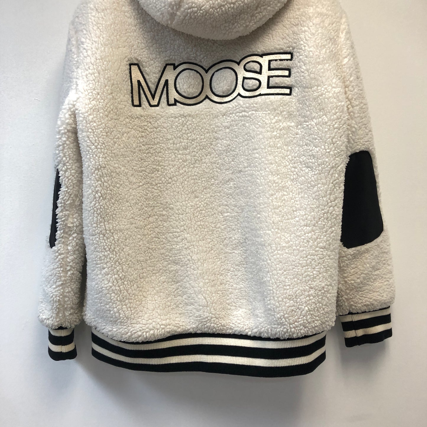 Moose Knuckles White/Black Sherpa Zip-Up Hoodie Size L