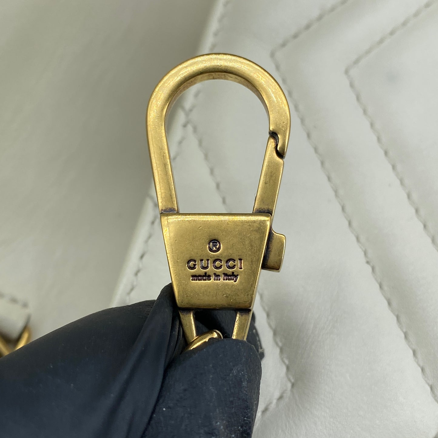 Gucci Cream Leather GG Marmont Mini Shoulder Bag