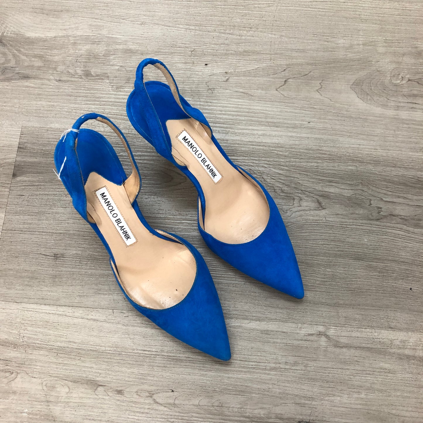Manolo Blahnik Women's Suede Back Strap Pointed Toe Stiletto Pumps Shoes 35.5 Bright Blue