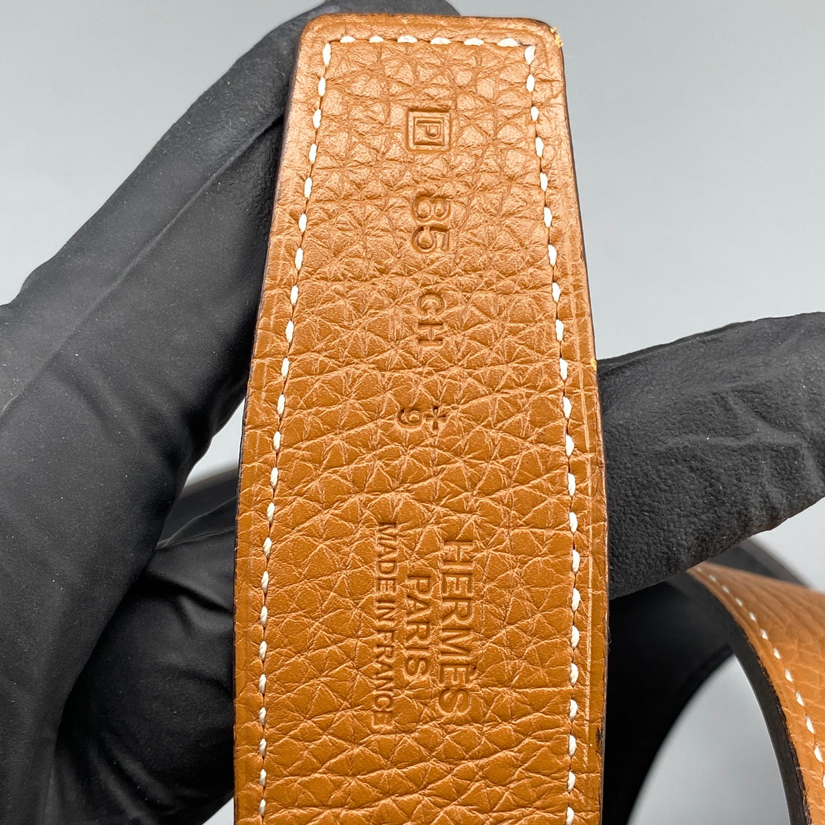 Hermes H Buckle Leather Belt 85cm tan