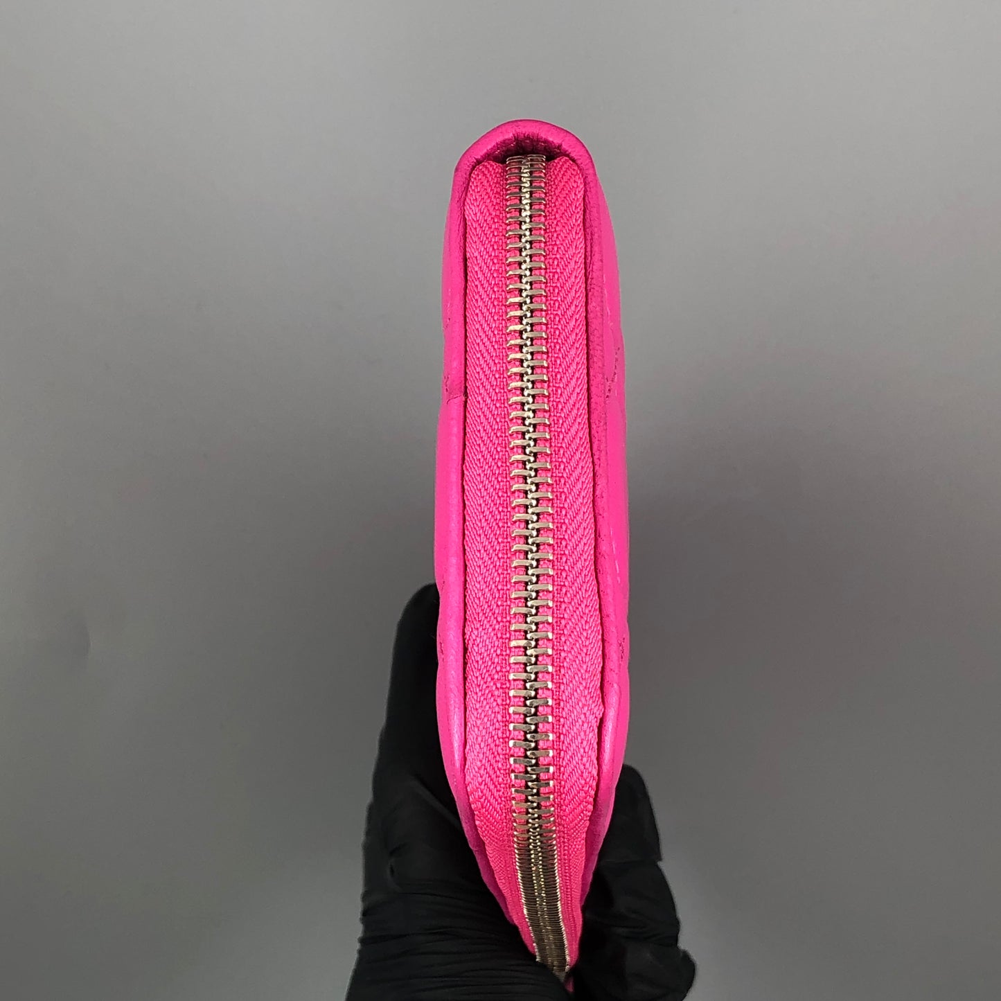 Christian Dior Cannage Quilted Leather Long Zip Around Wallet Hot Pink