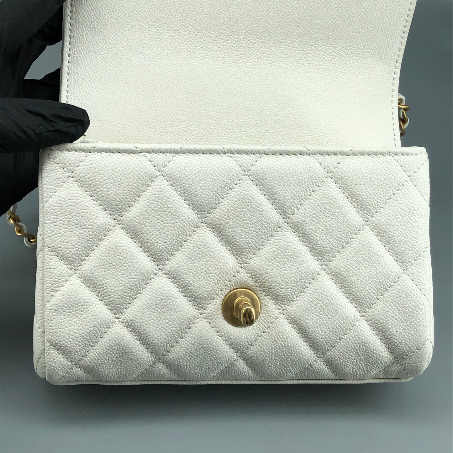 Chanel Mini Quilted Caviar Leather Flap Bag with Chain Top Handle