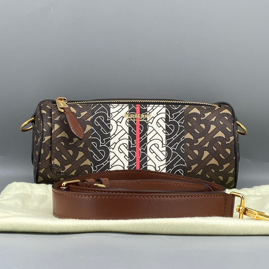 Burberry Brown Monogram Stripe Cylinder Crossbody Bag