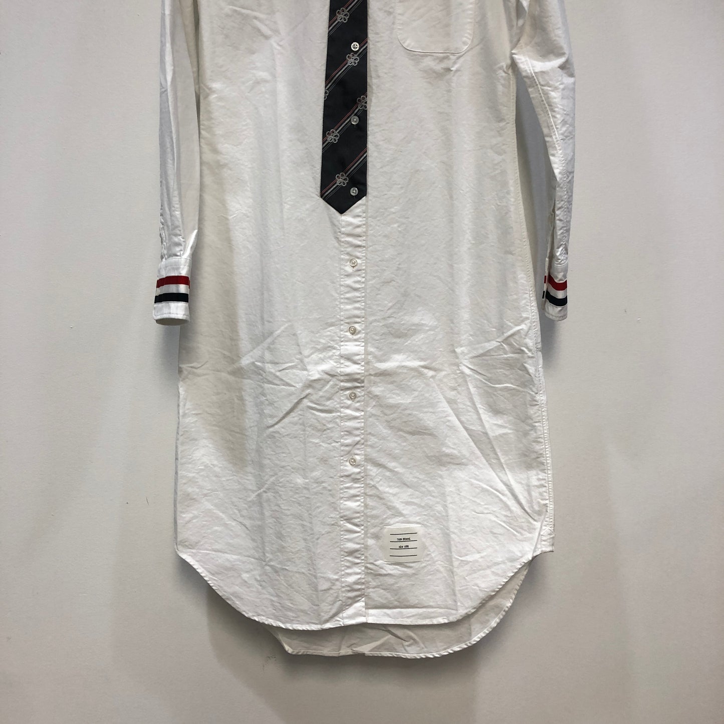 Thom Browne White Cotton Striped Cuff Shirt Dress 42