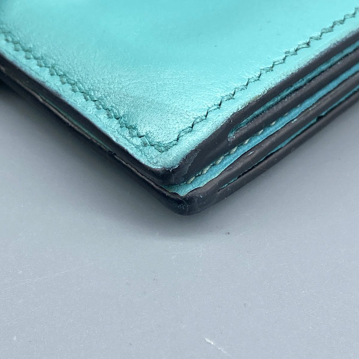 Hermes Bearn Compact card holder Tiffany Blue with Lizard leather strap