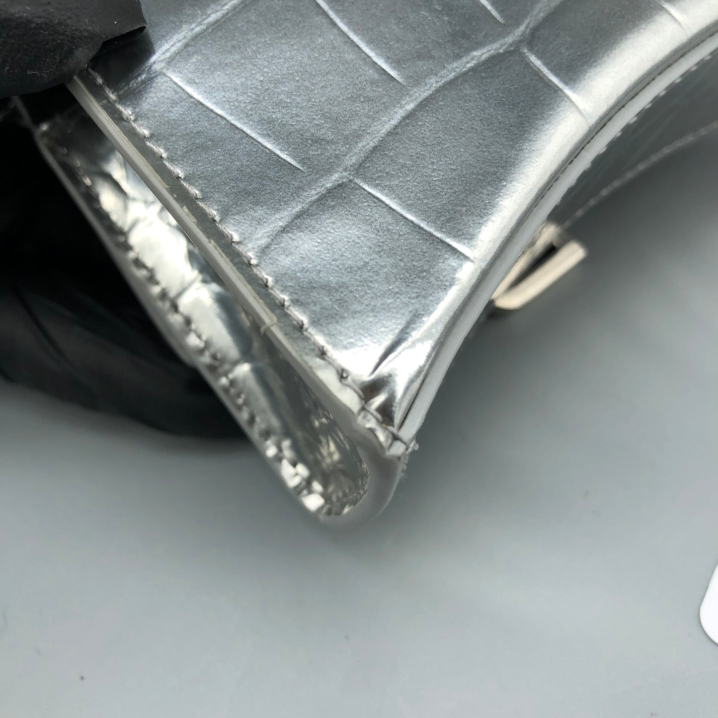 Balenciaga Silver Croc Embossed micro Hourglass Top Handle Bag