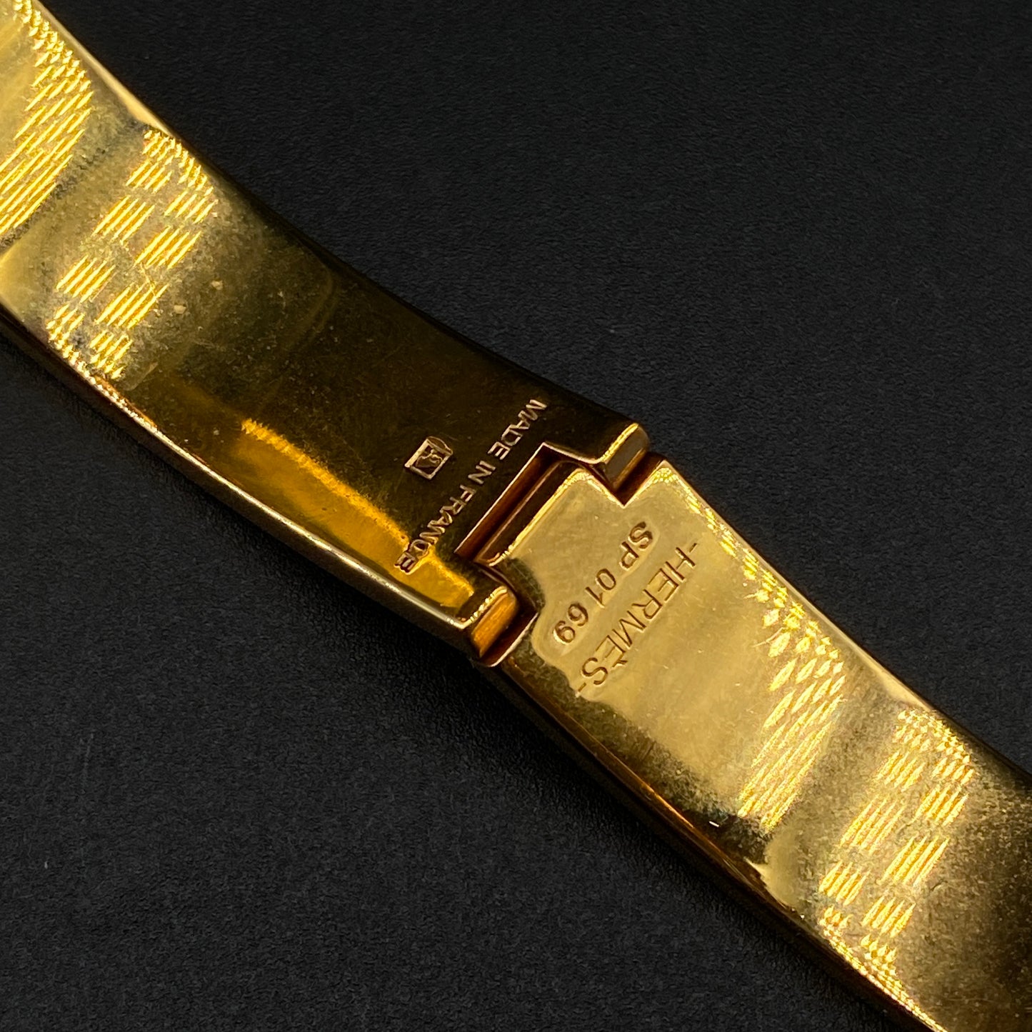 Hermes Taupe Enamel H Buckle Bangle Bracelet