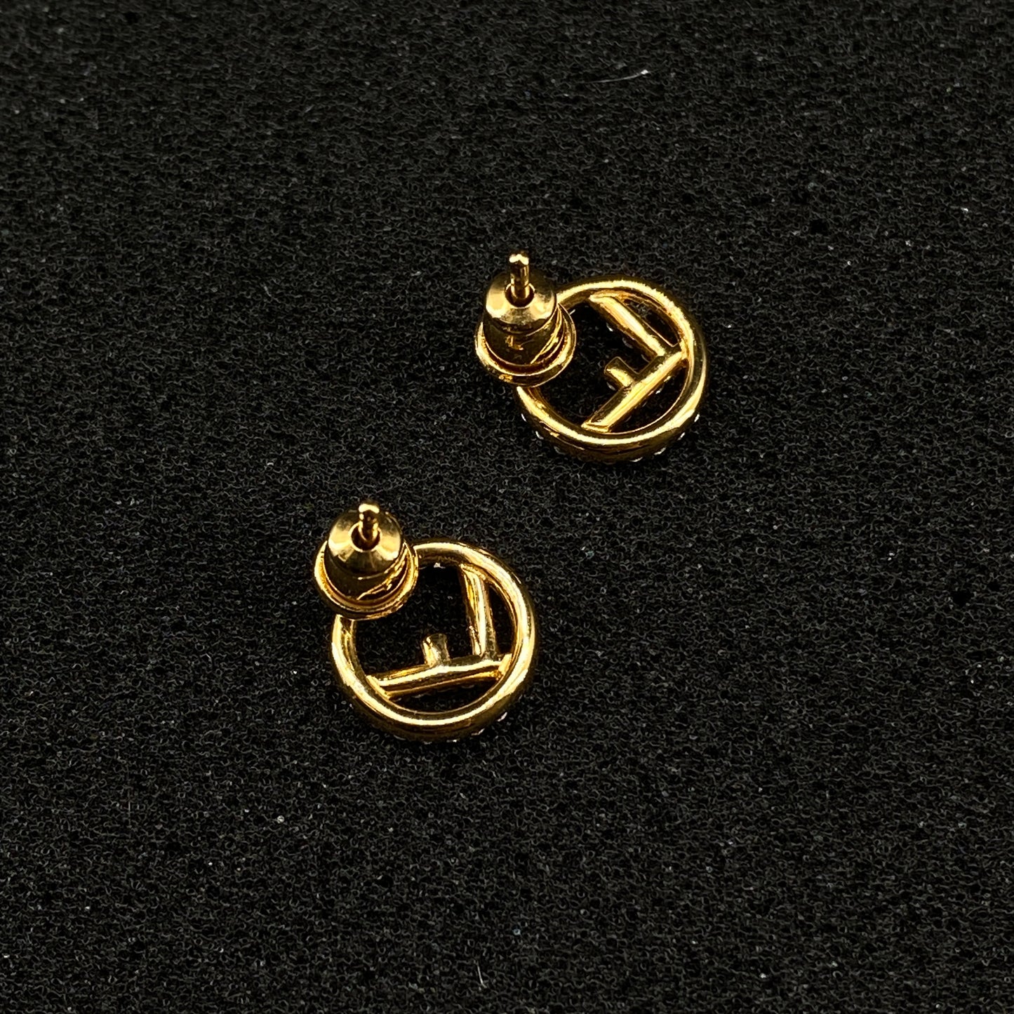 Fendi Gold-Tone Crystal Encircled FF Logo Stud Earrings