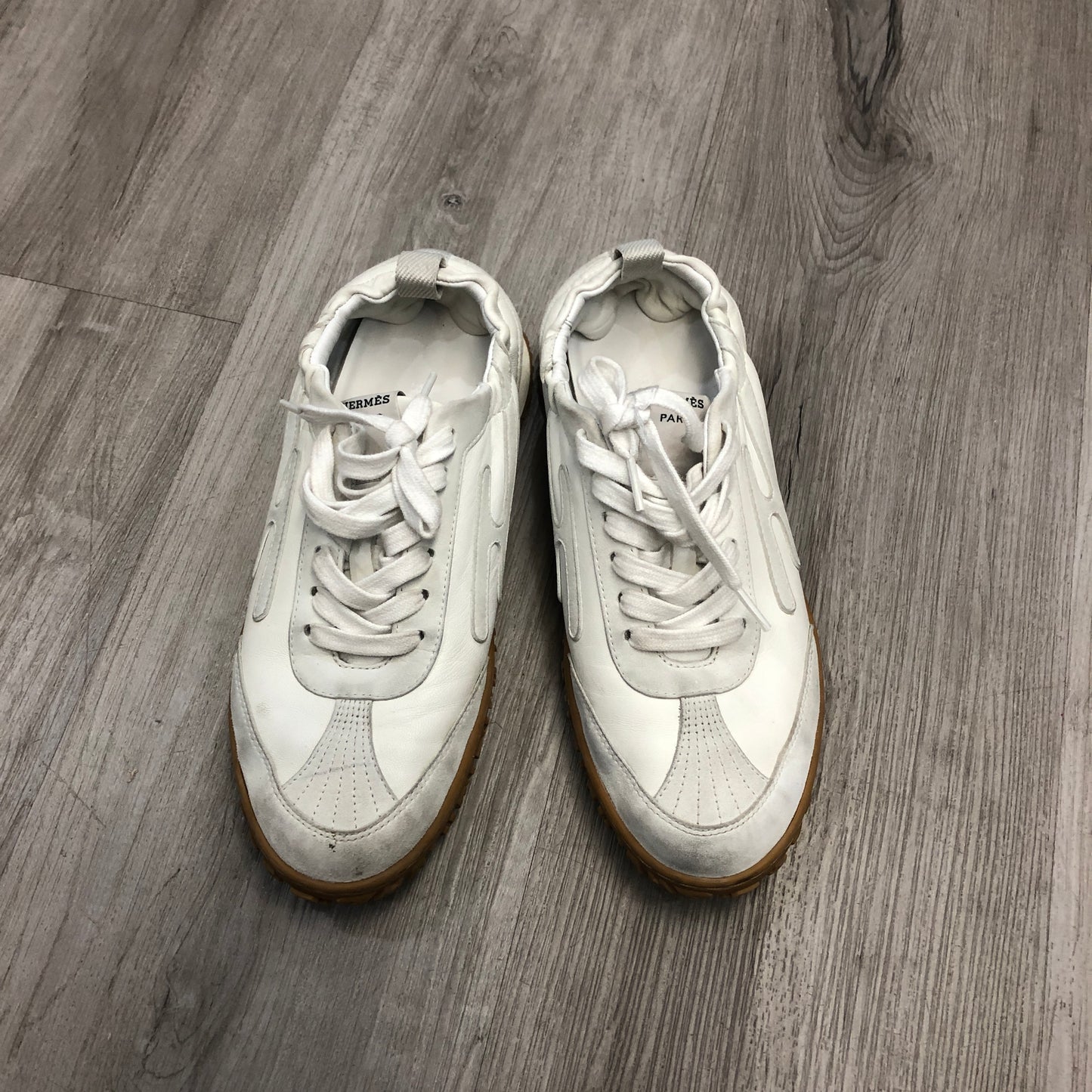 Hermes Women's Calfskin Low Top Lace Up Casual Sneaker Shoes 36 White