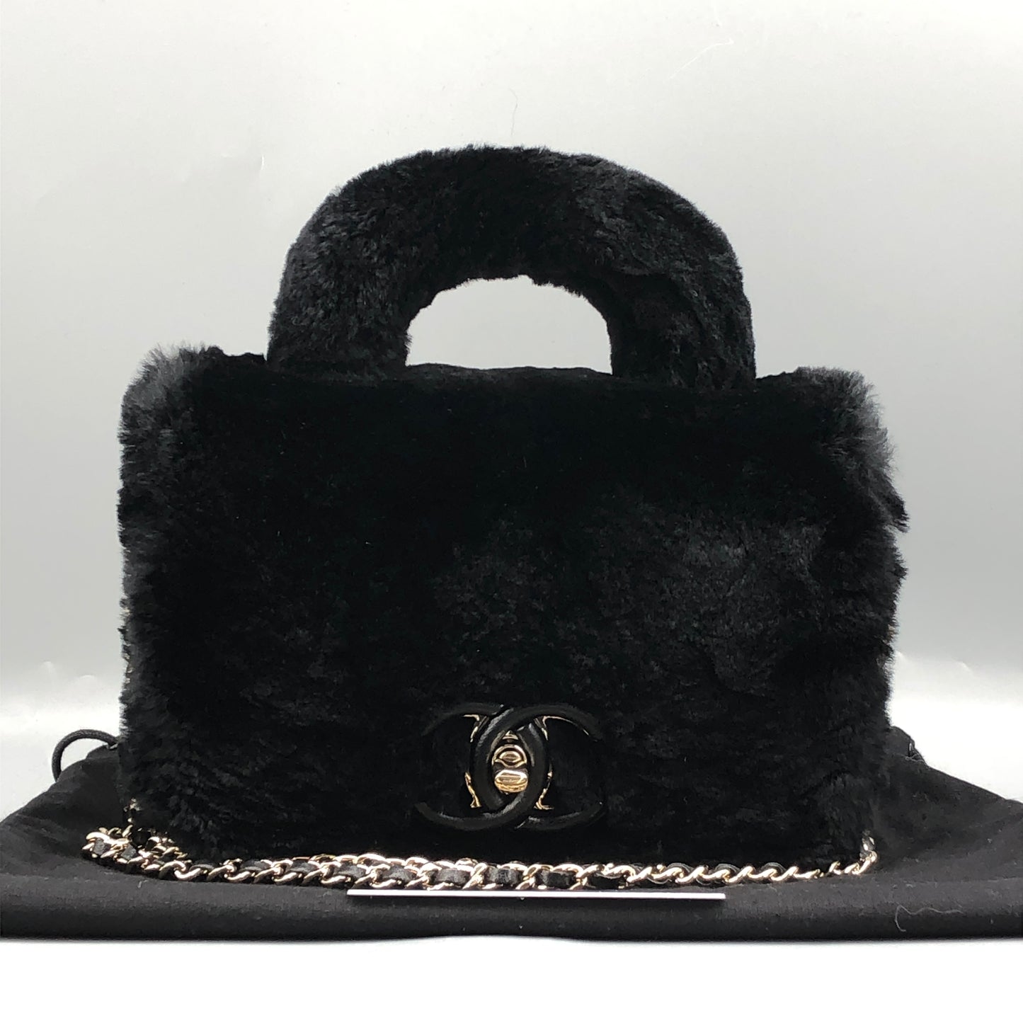 Chanel 17A Black Top Handle Flap Bag with Chain Strap