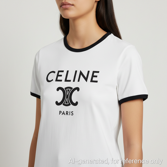Celine White Triomphe Logo Ringer T-Shirt Size M