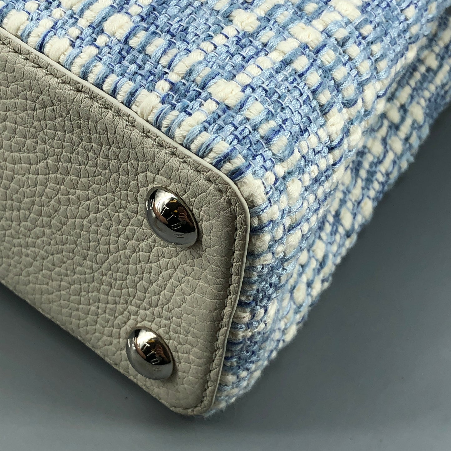 Louis Vuitton Limited Edition Capucines BB Handbag  White & Blue Tweed