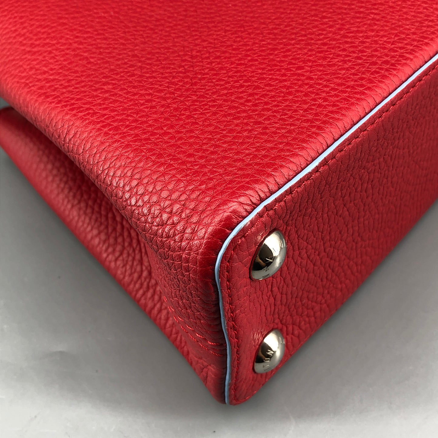 Louis Vuitton Capucines PM Taurillon Leather Handbag Red Light Blue Two-Tone