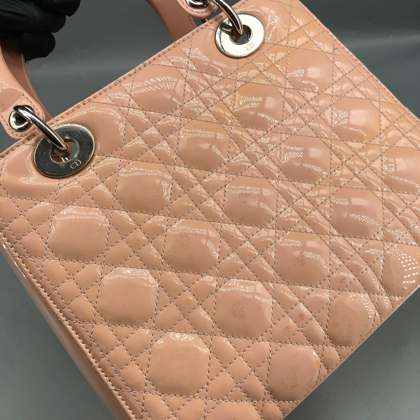 Christian Dior Lady Dior Nude Patent Cannage Leather Handbag
