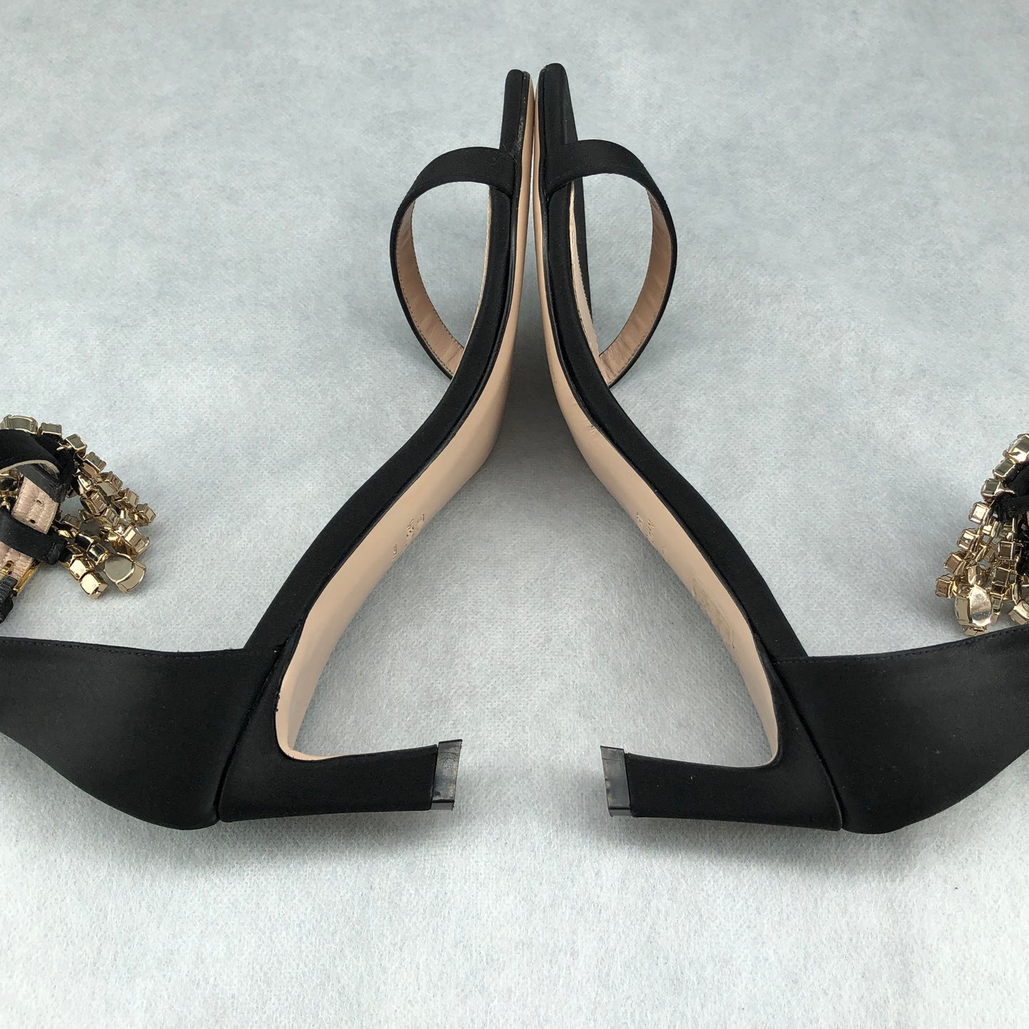Stuart Weitzman Women's Crystal Tassel Ankle Strap Sandals Black Size 6