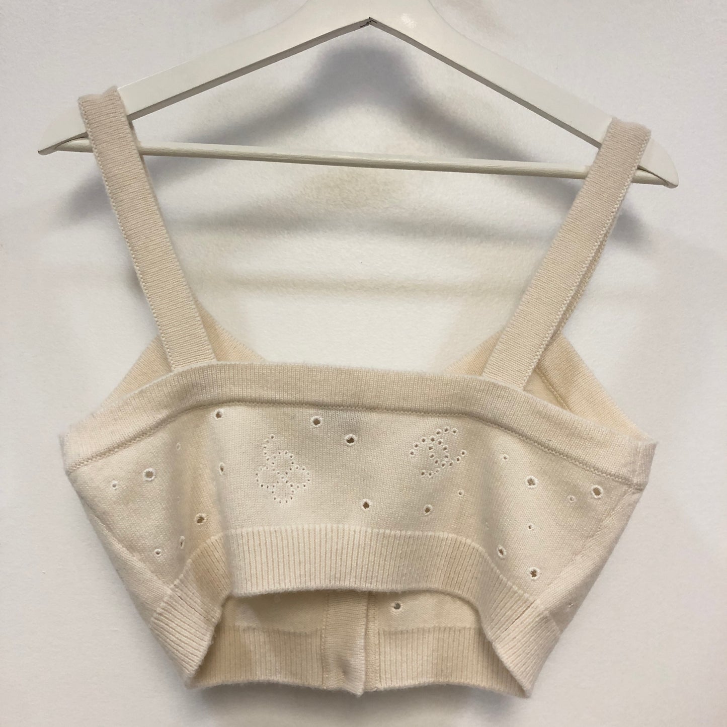 Chanel Eyelet Knit Cropped Camisole Tank Top Size 36 Cream