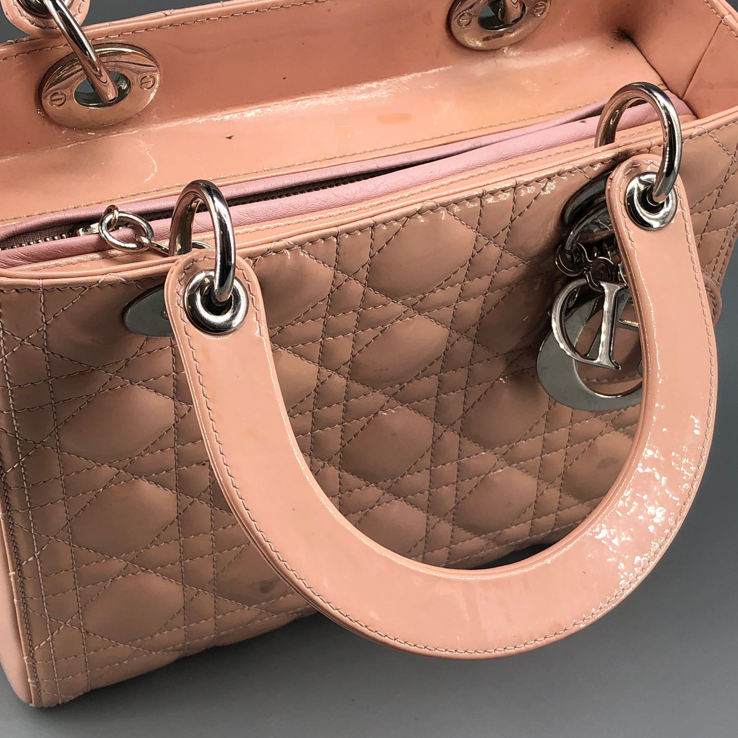 Christian Dior Lady Dior Nude Patent Cannage Leather Handbag