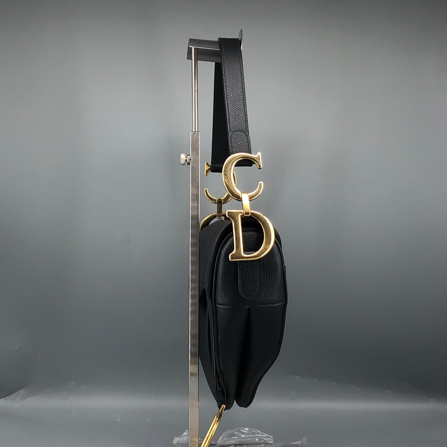 Christian Dior Saddle Medium Grained Calfskin Shoulder Bag  Black + Extra Strap