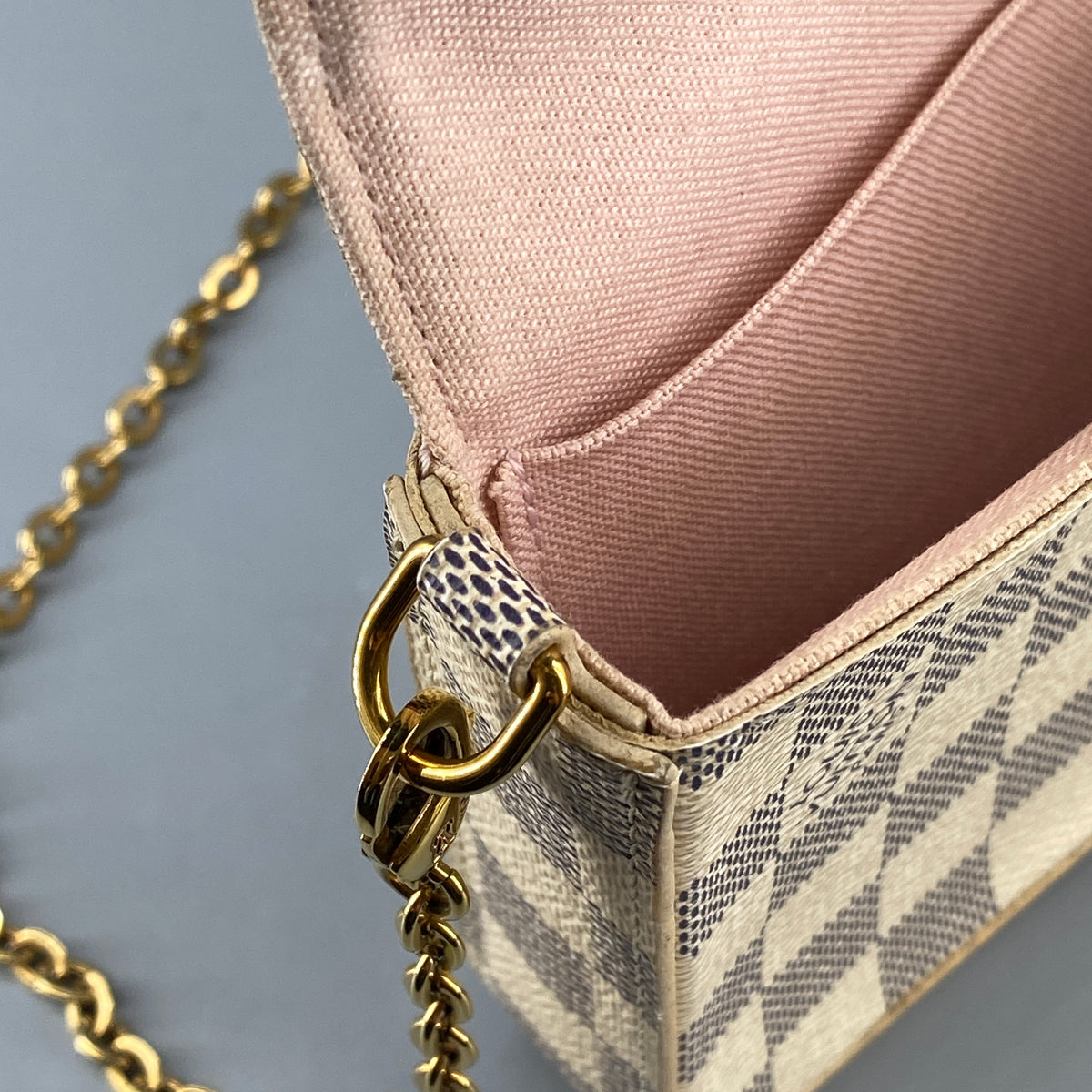 Louis Vuitton Damier Azur Pochette Felicie Chain Wallet Rose Ballerine