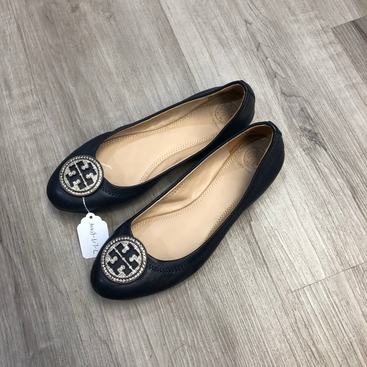 Tory Burch Reva Logo Ballet Flats 6M Navy Blue