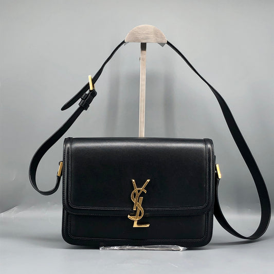 Saint Laurent Box Calfskin Solferino Satchel Bag Black