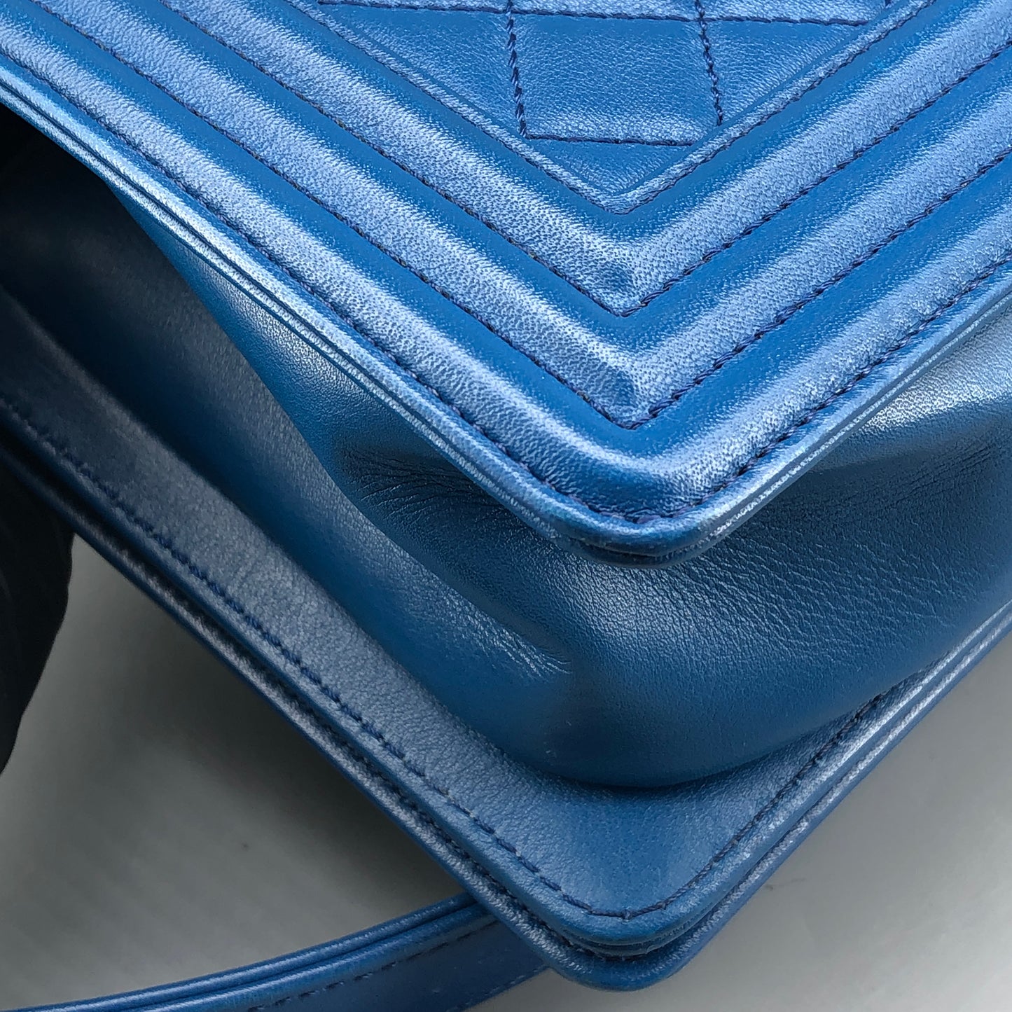 Chanel Boy Lambskin Leather Quilted Leather Chain Flap Bag Bright Blue