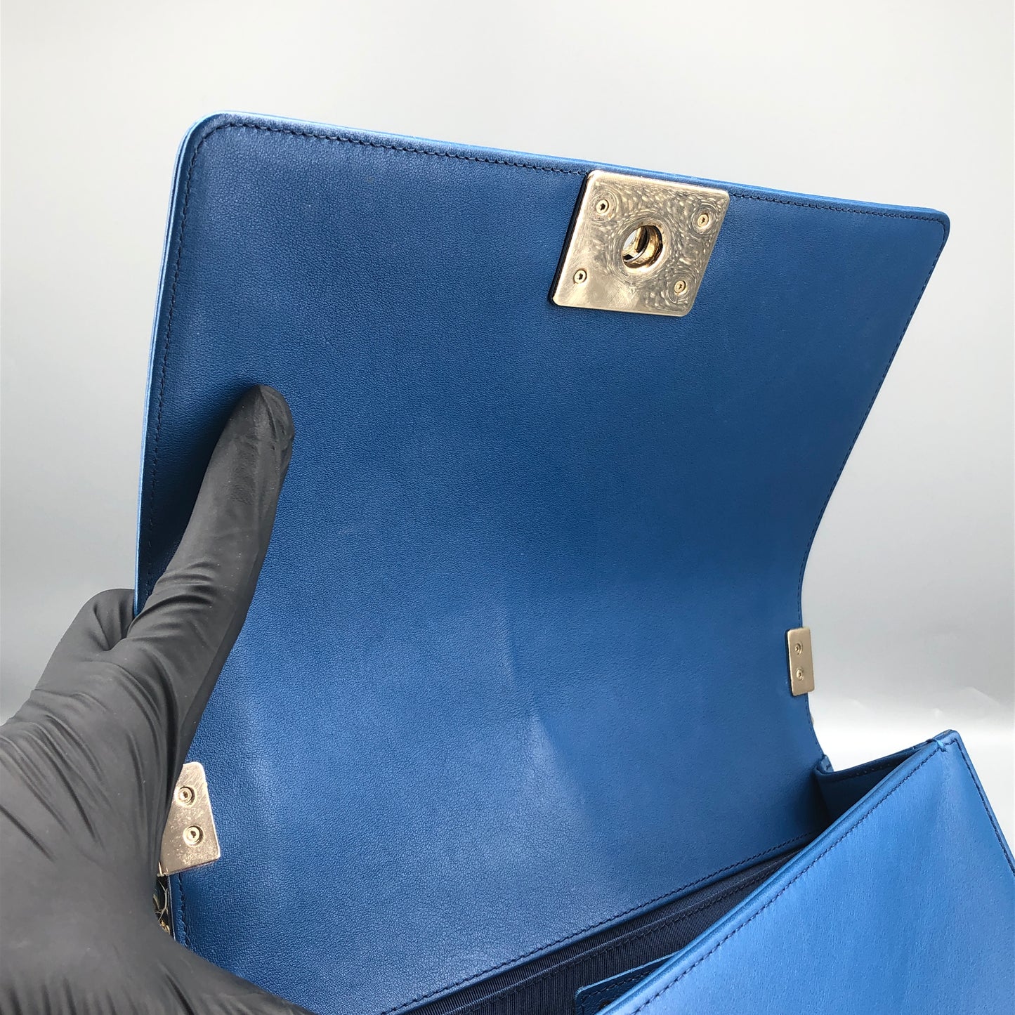 Chanel Boy Lambskin Leather Quilted Leather Chain Flap Bag Bright Blue