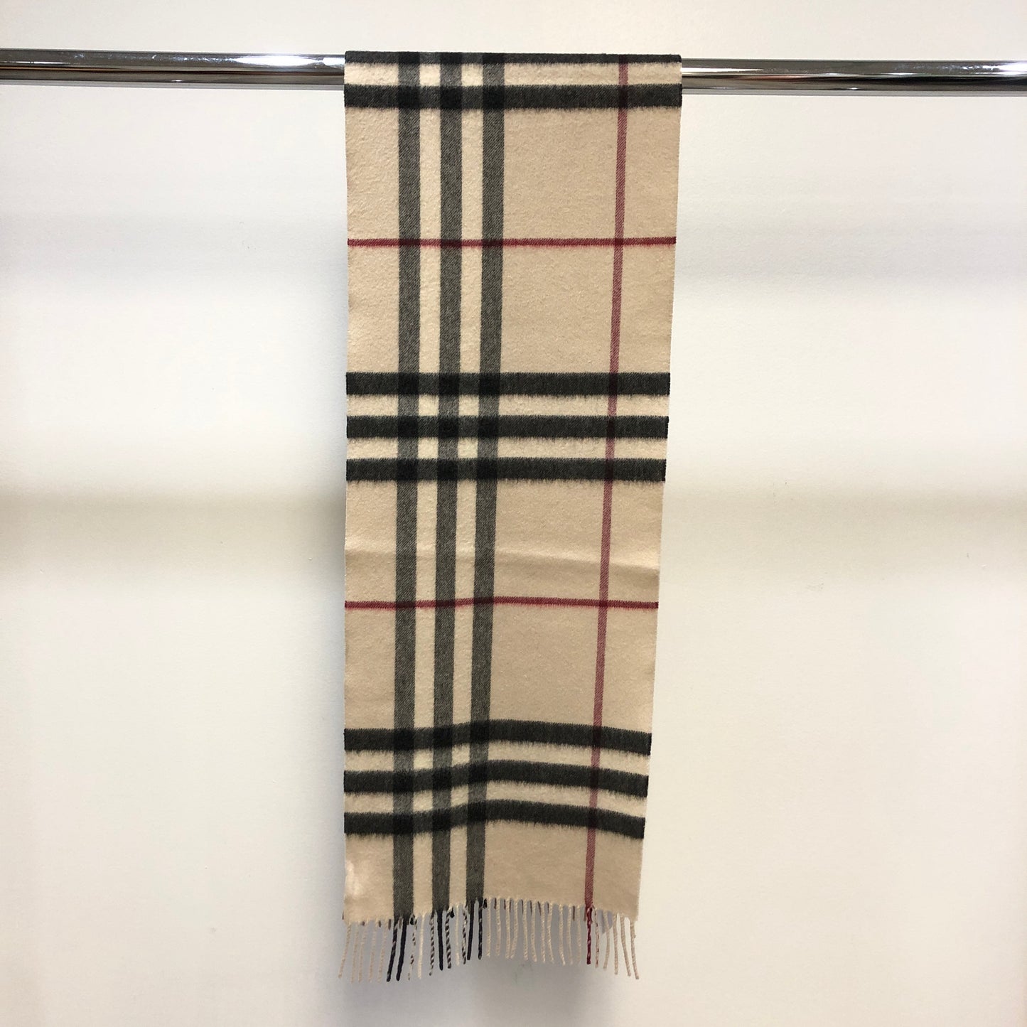 Burberry Beige Black Red Nova Check Cashmere Scarf 162×30cm