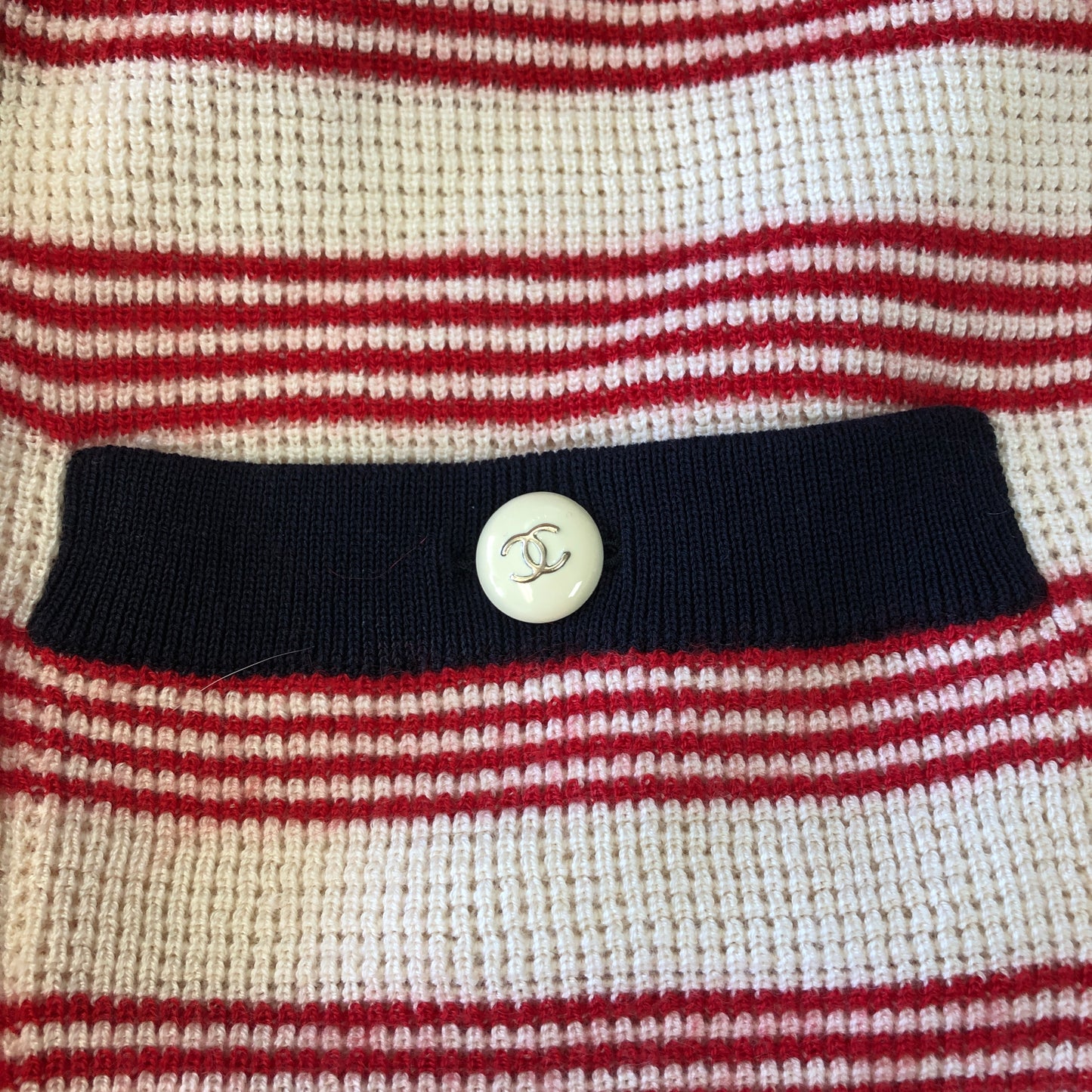 Chanel Red/Cream/Black Striped Knit Fit-and-Flare Dress