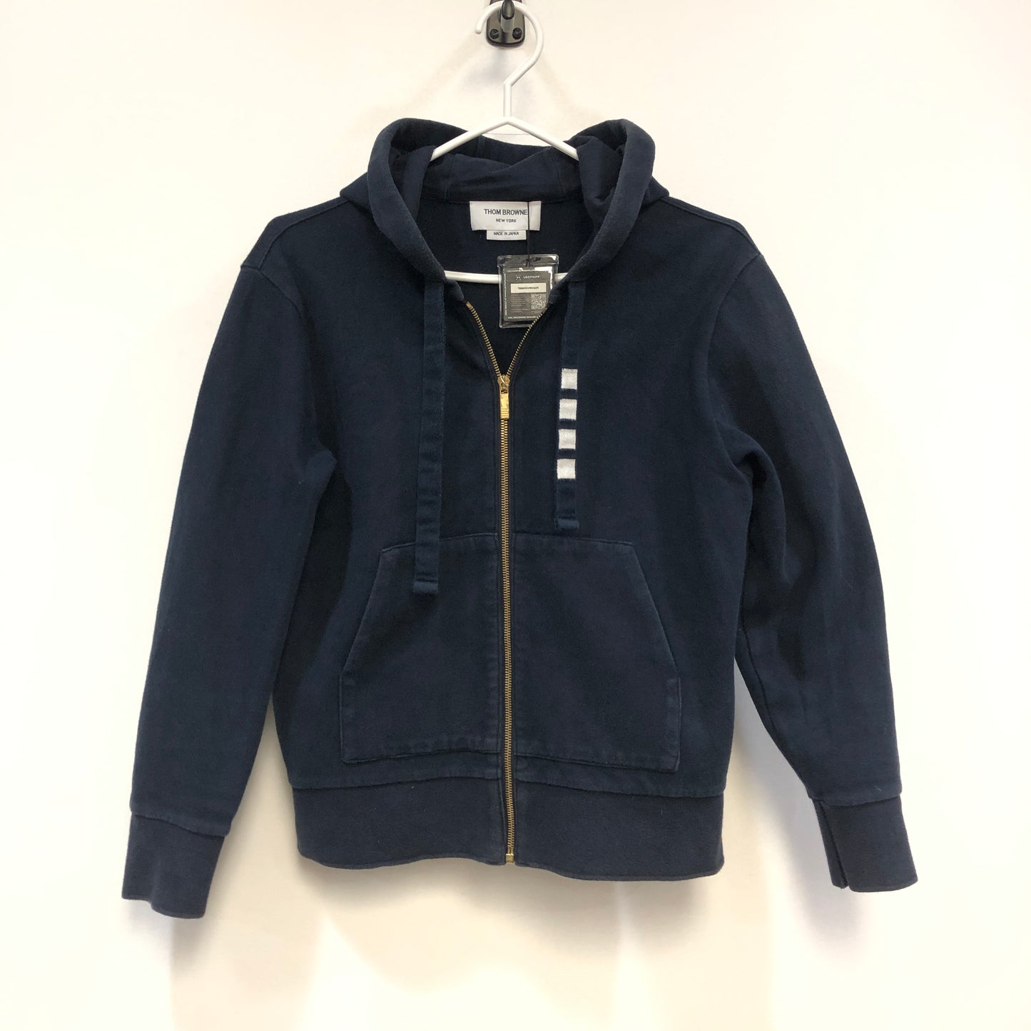 Thom Browne Classic 4-Bar Zip-Up Hoodie Size 40 Navy Blue