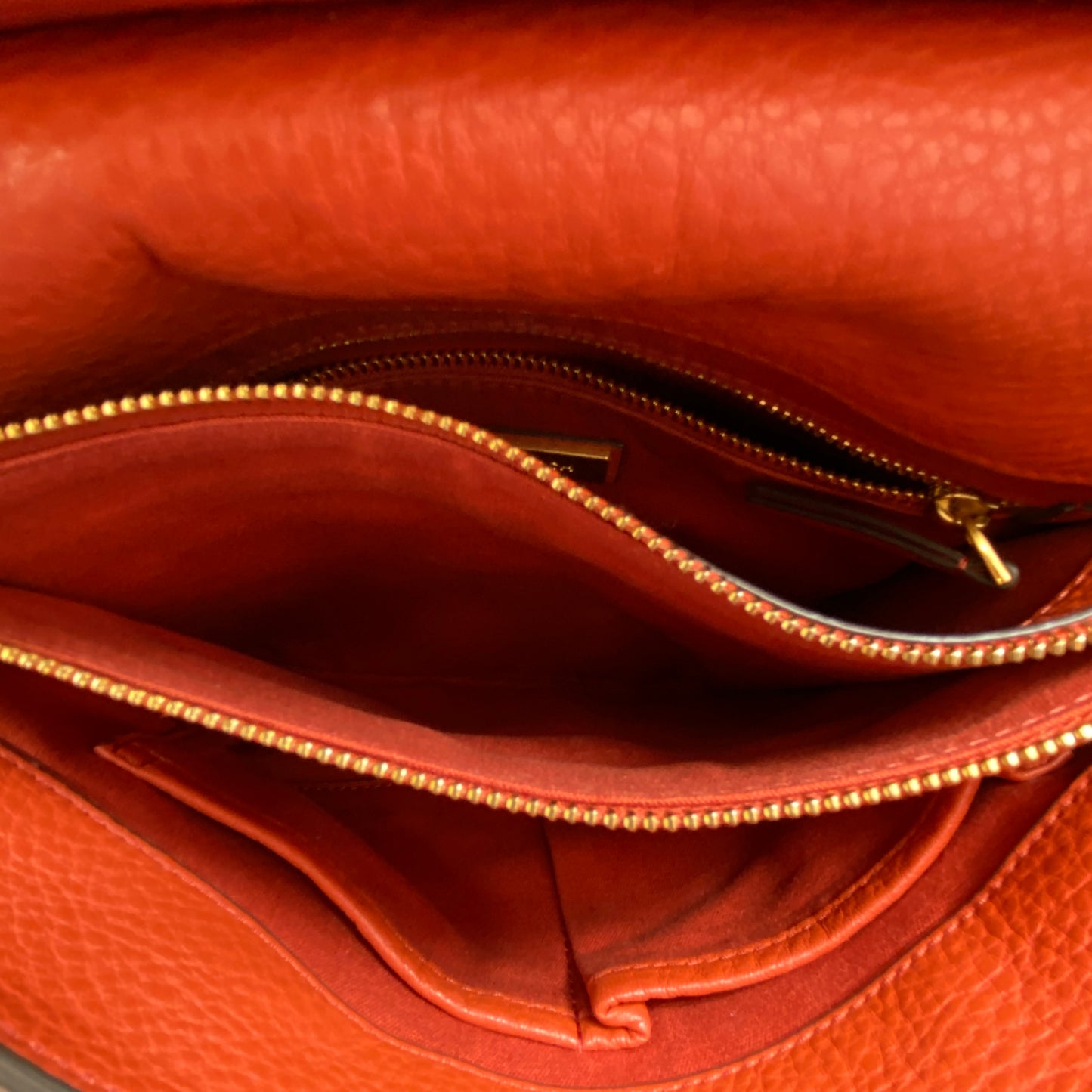 Tory Burch Orange Pebbled Leather Double T Logo Flap Chain Shoulder Bag