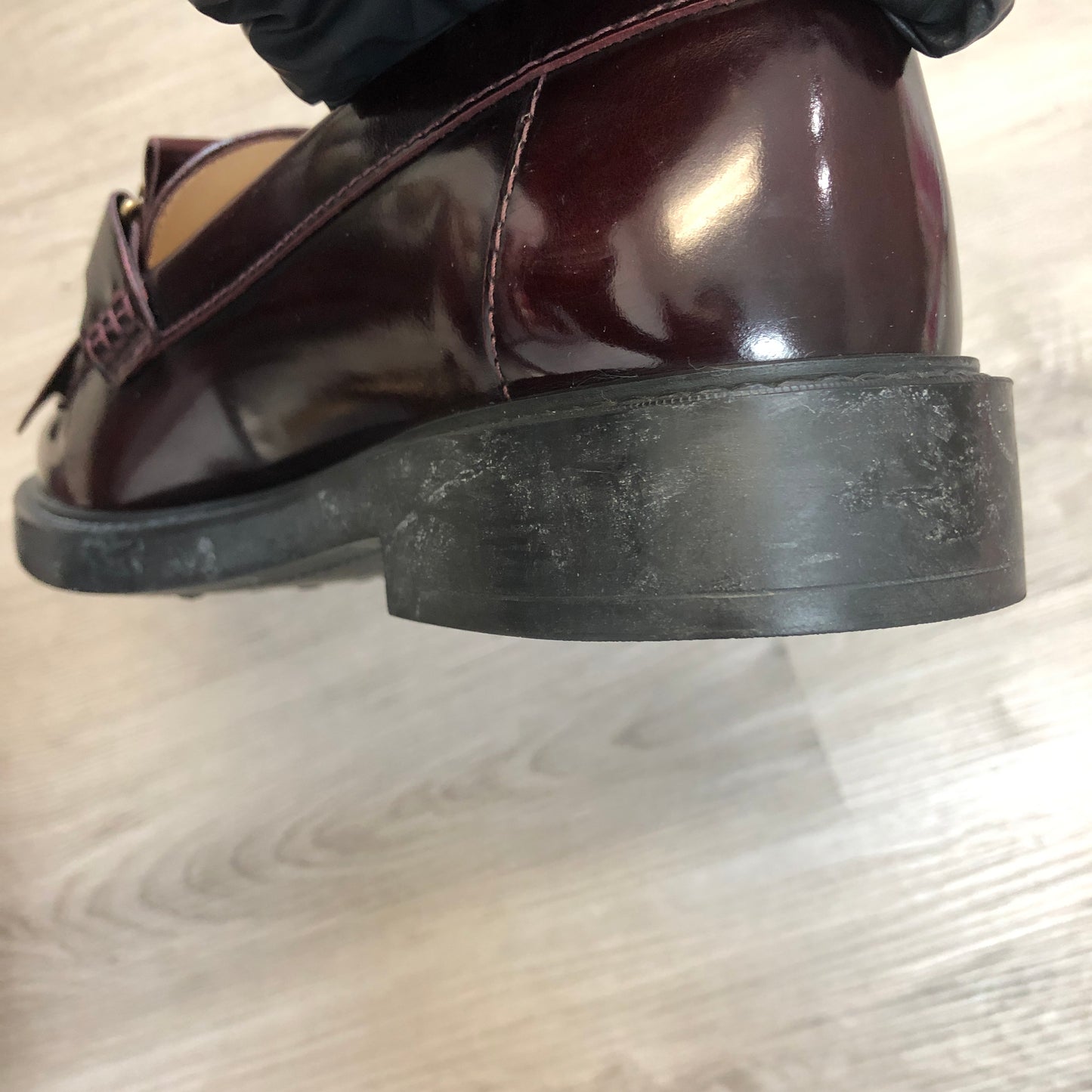 Tod’s Women’s Double T Patent Leather Loafer Shoes 37 Burgundy