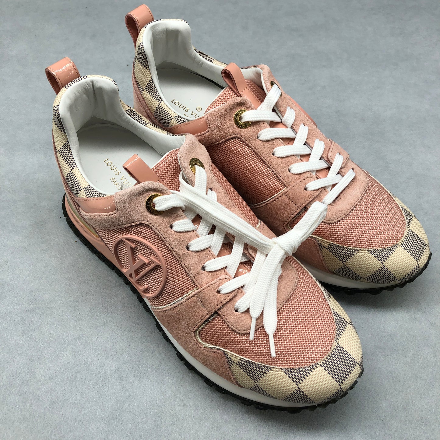 Louis Vuitton Women's Pink & Cream Damier Azur Sneakers shoes 37