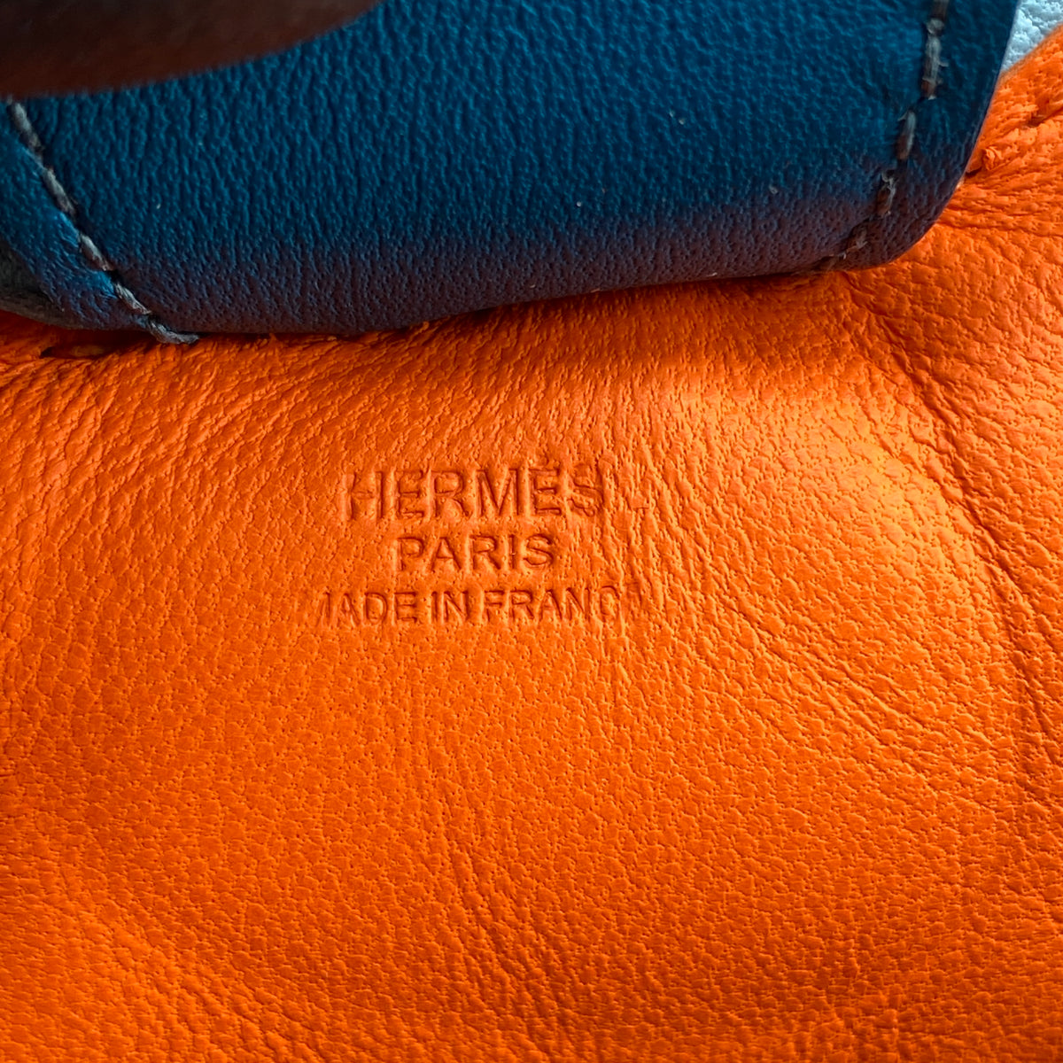 Hermes Rodeo Large Horse Bag Charm Orange & Blue Leather