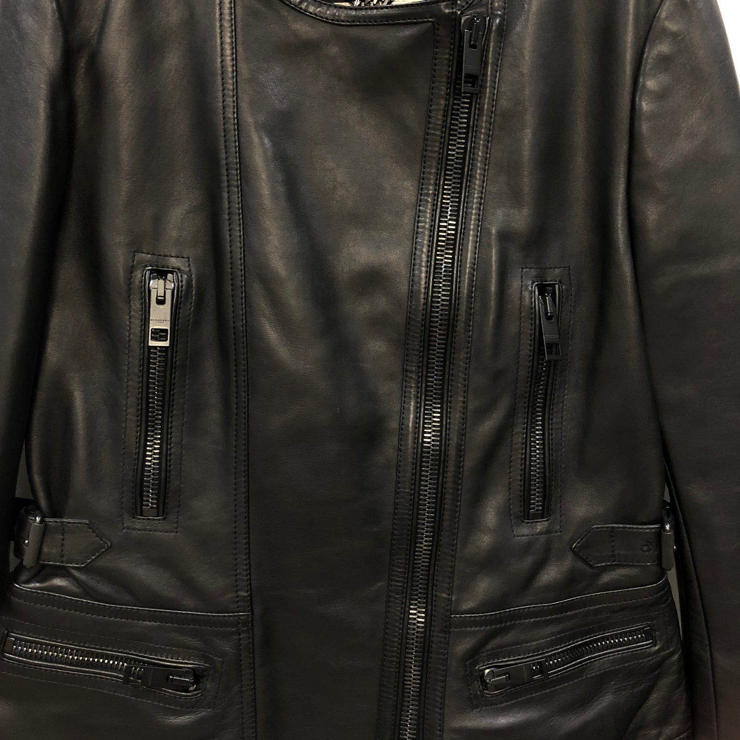 Burberry Smooth Lambskin Zip Biker Jacket Black Size US 6, P2P 20 Inches