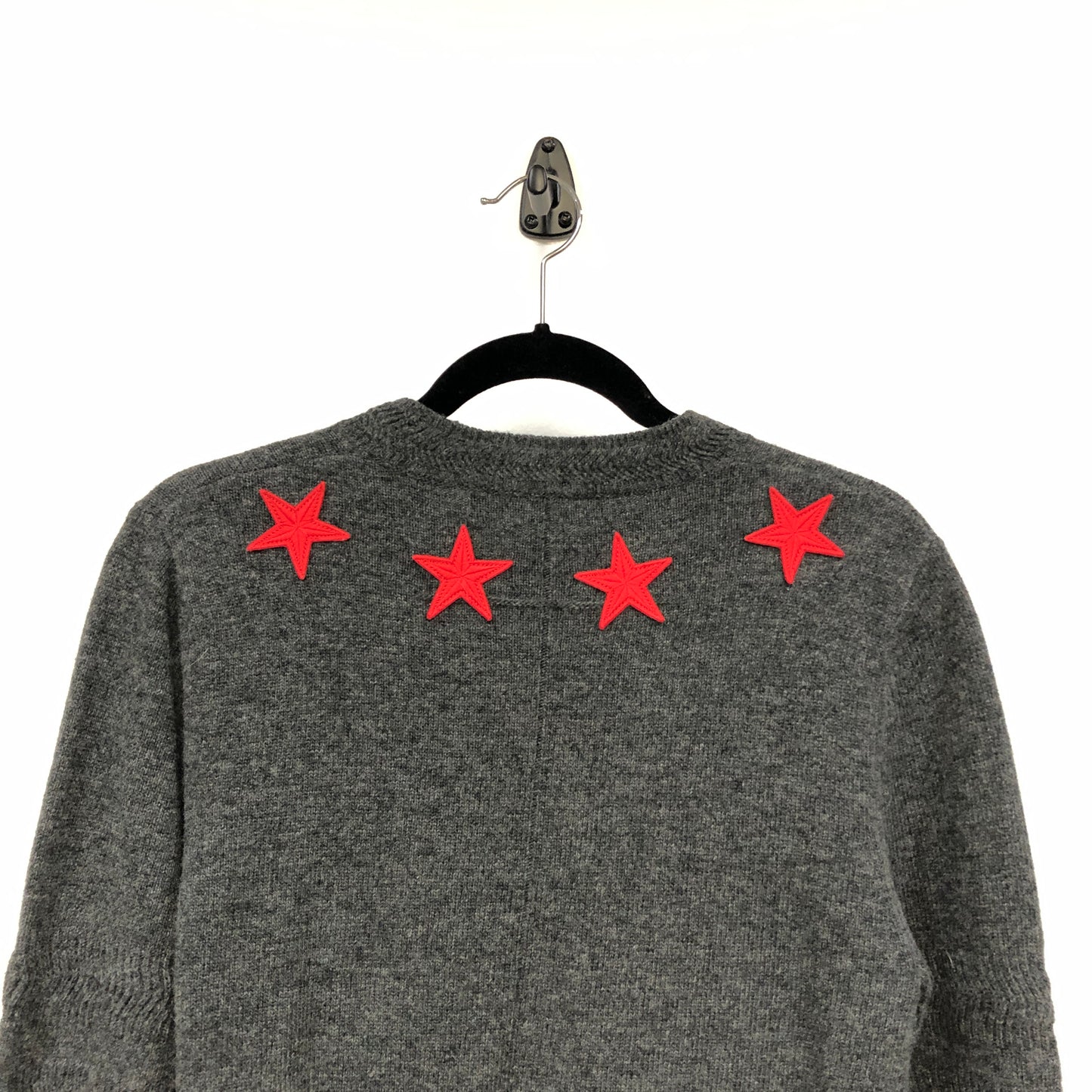 GIVENCHY Heather Grey Star Print Crew Neck Knit Sweater Size S
