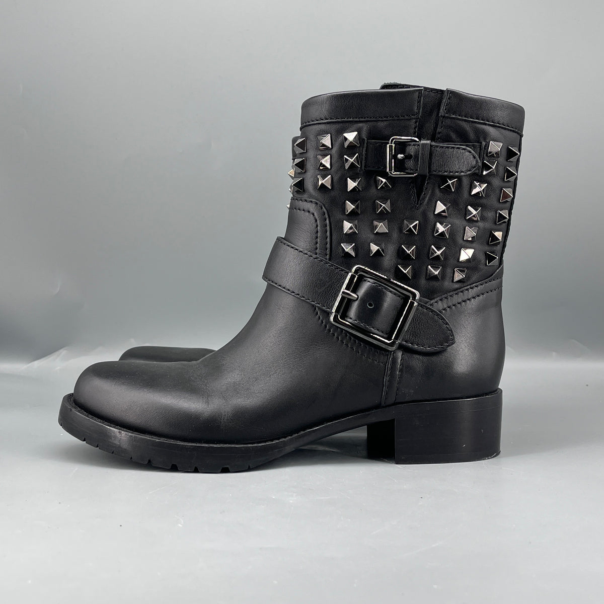 Valentino Black Leather Rockstud Ankle Boots size 37.5