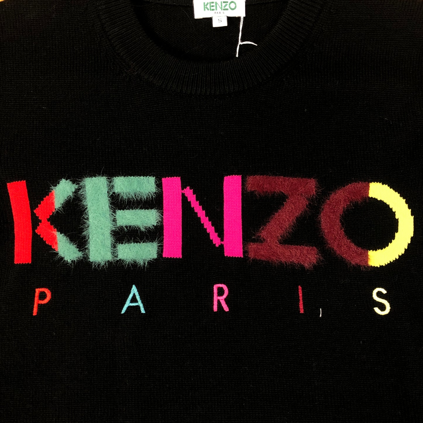Kenzo Black Multicolor Logo Print Crew Neck Sweater S