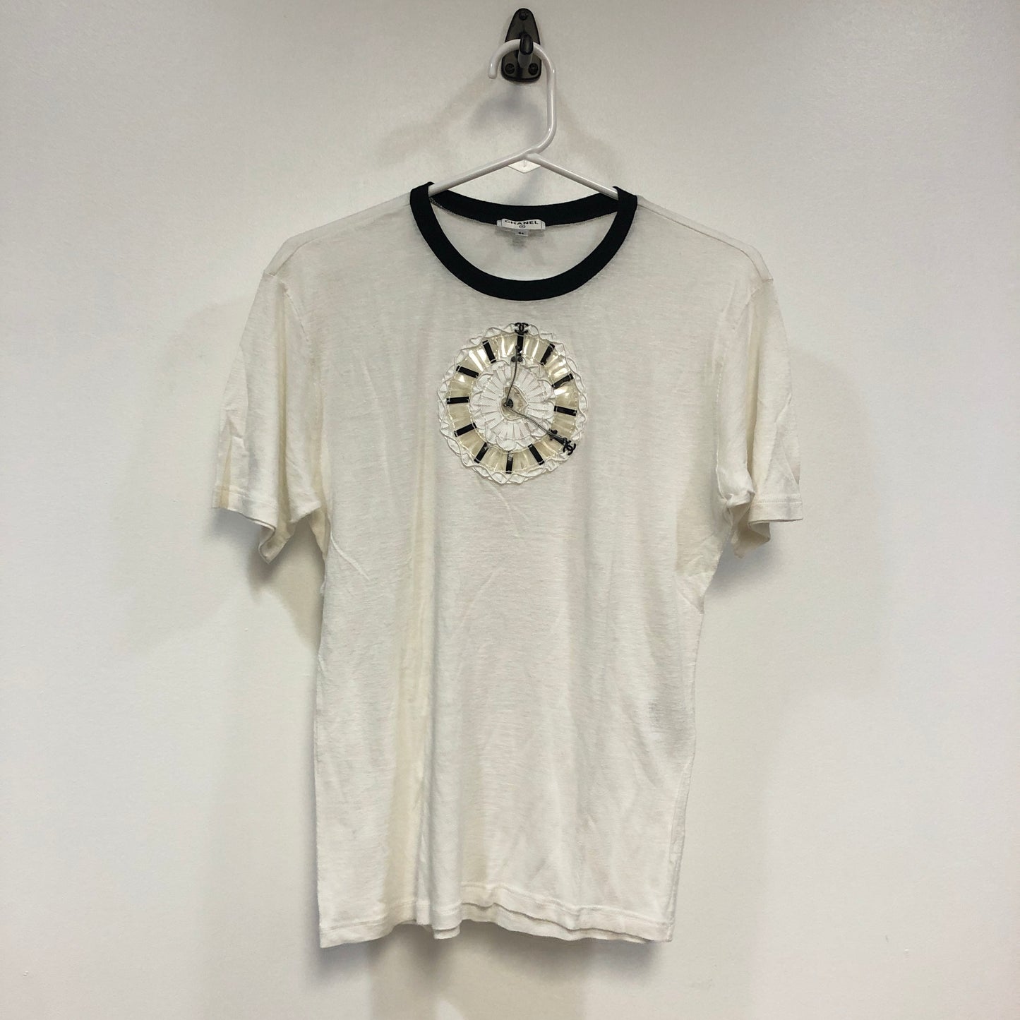 Chanel Clock Motif Short Sleeve T-Shirt Size 36 White & Black