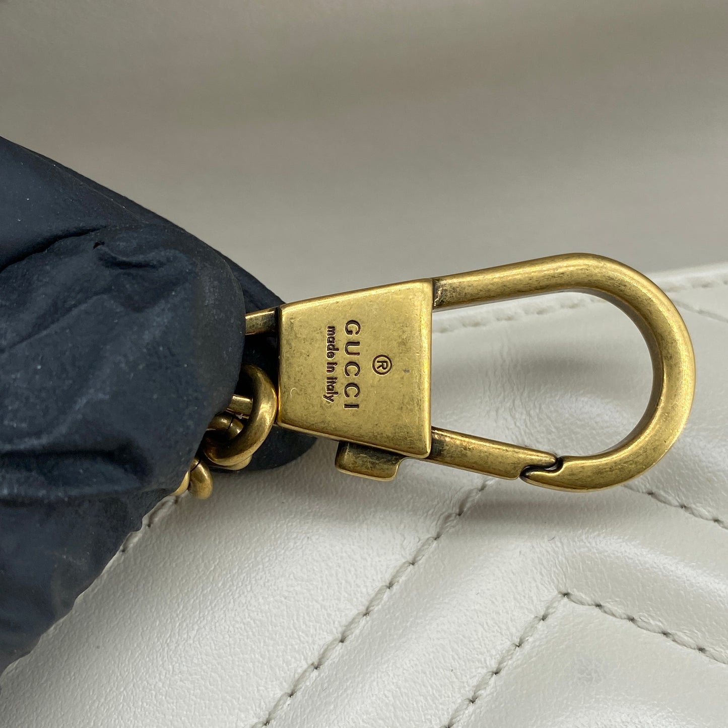 Gucci Cream GG Supreme Chevron Quilted Leather Marmont Mini Flap Chain Bag