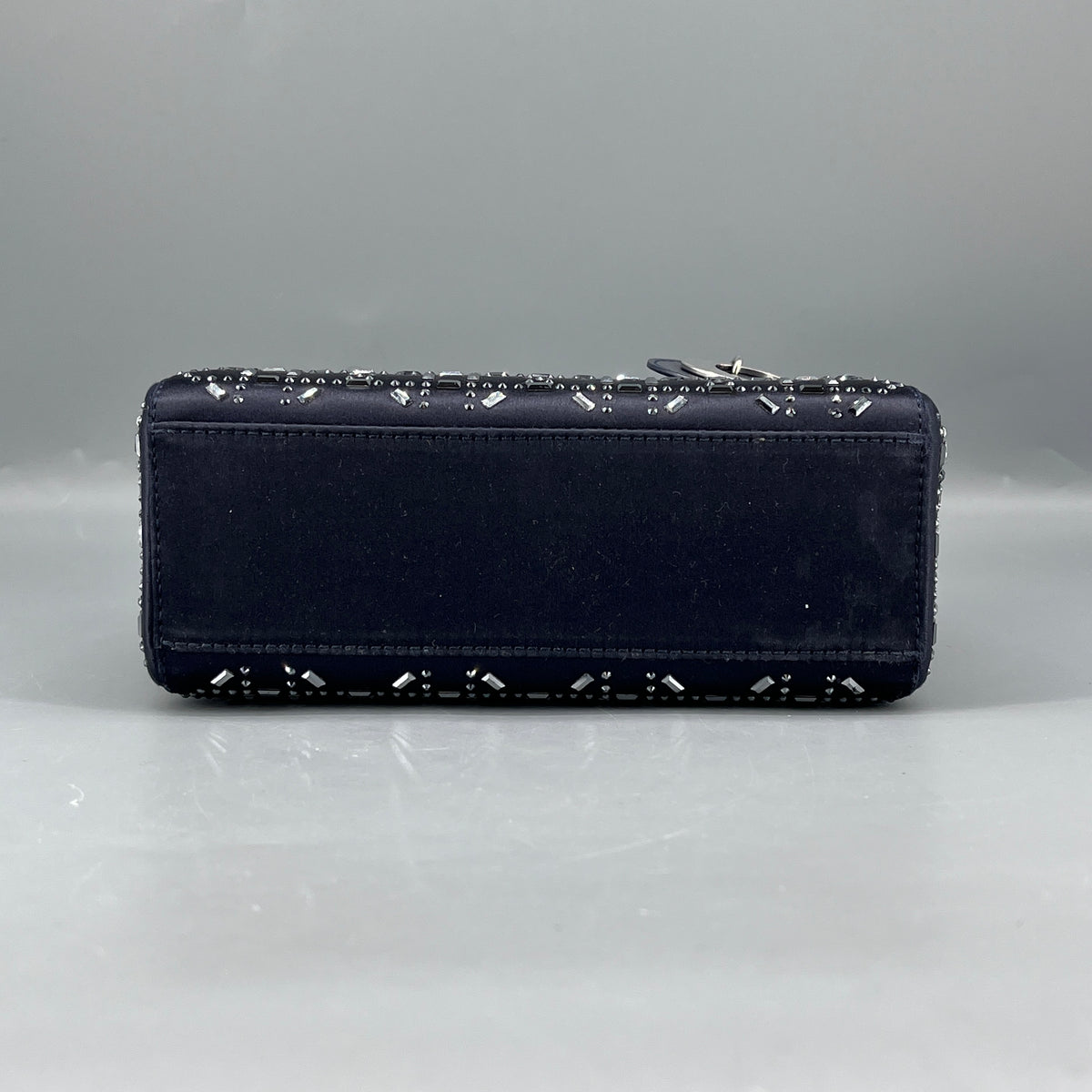 Christian Dior Navy Blue Satin Beaded Lady Dior Handbag