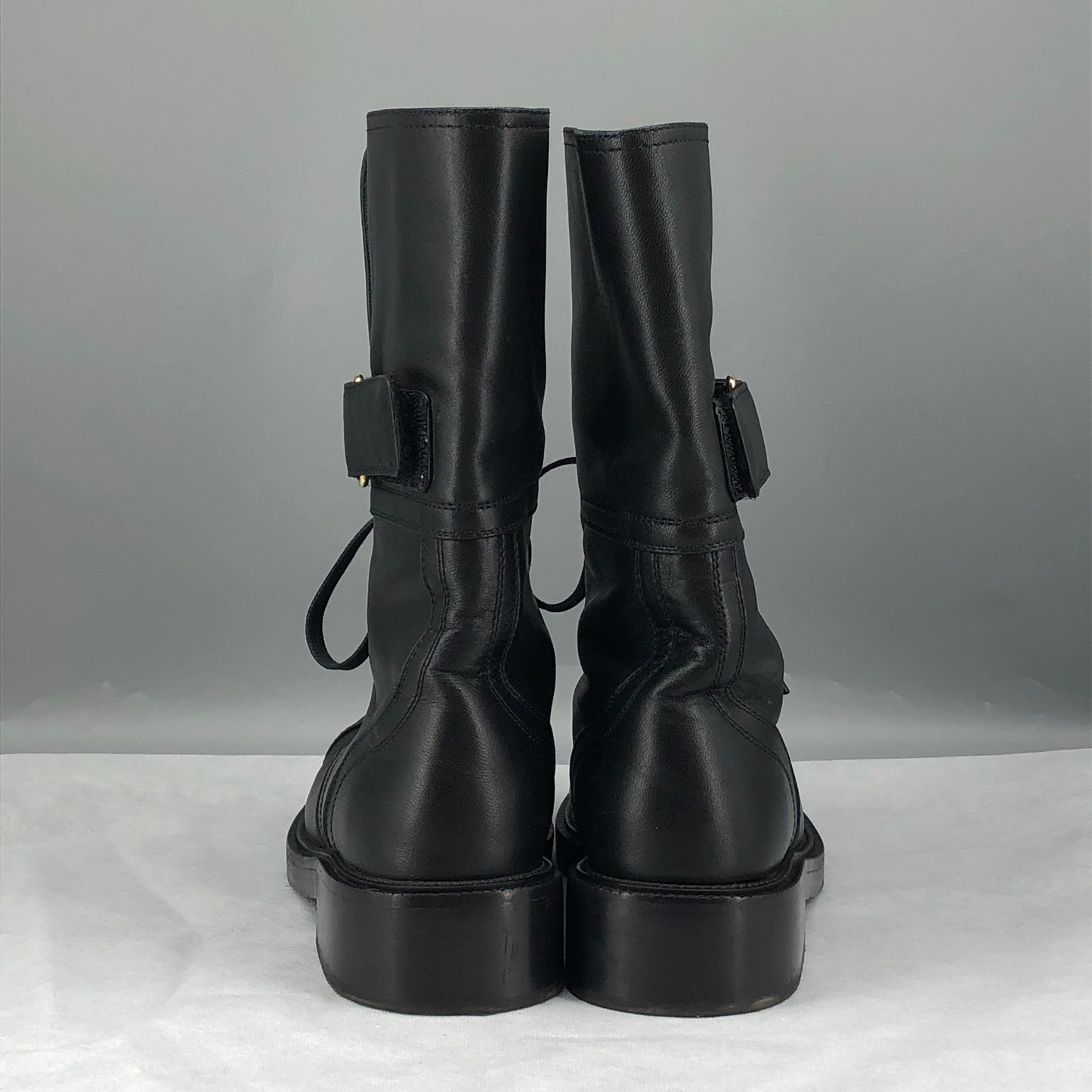 Chanel Women's Leather Lace-Up Mid Calf Boots Size 37 Black