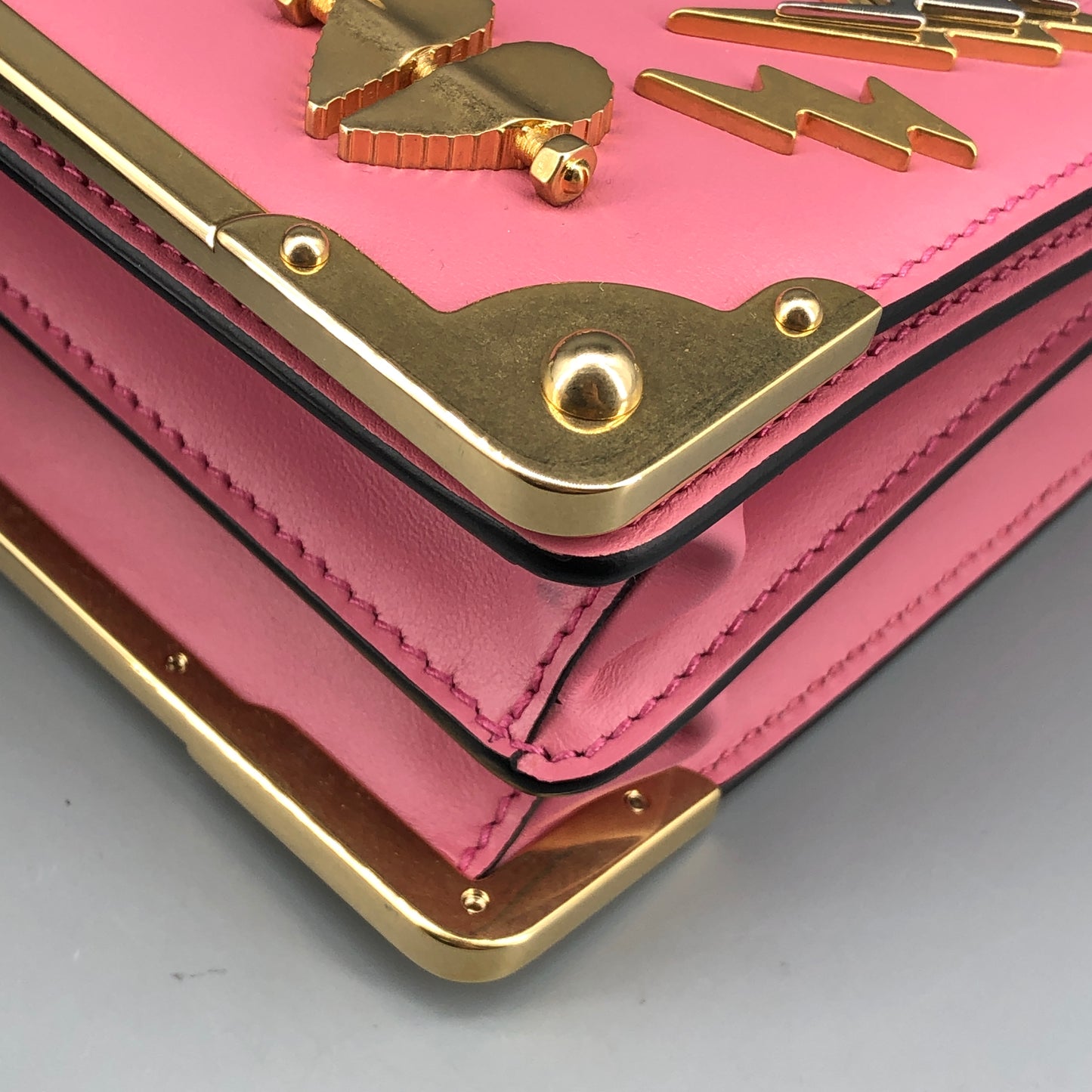 Prada Cahier Studded Leather Crossbody Shoulder Bag Pink Black