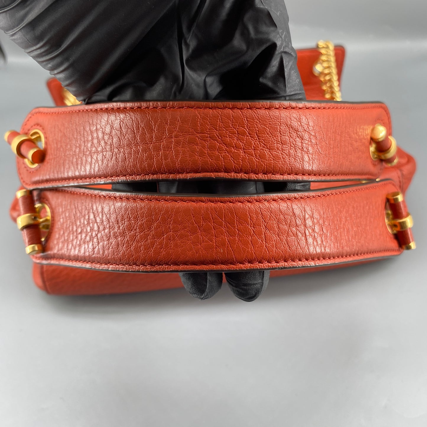 Tory Burch Orange Pebbled Leather Double T Logo Flap Chain Shoulder Bag