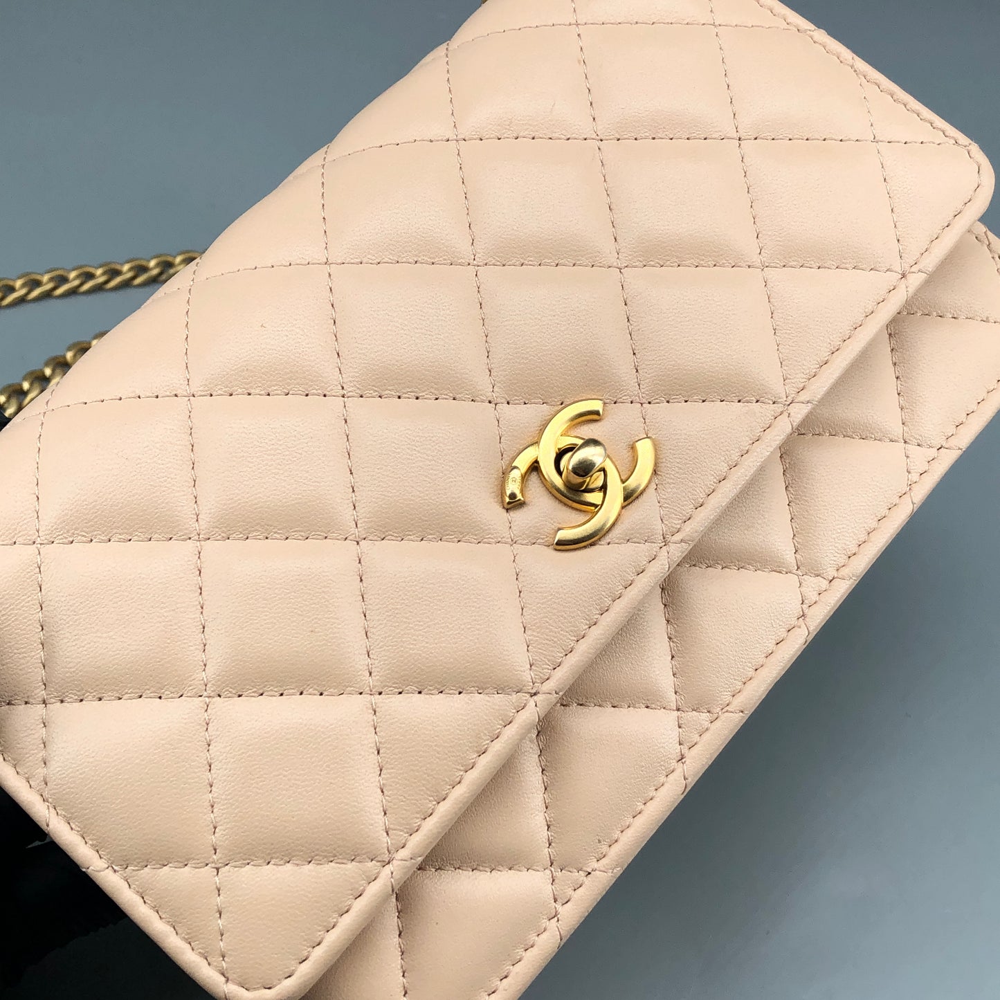 Chanel Nude Lambskin Quilted CC Camellia Crush Wallet on Chain WOC