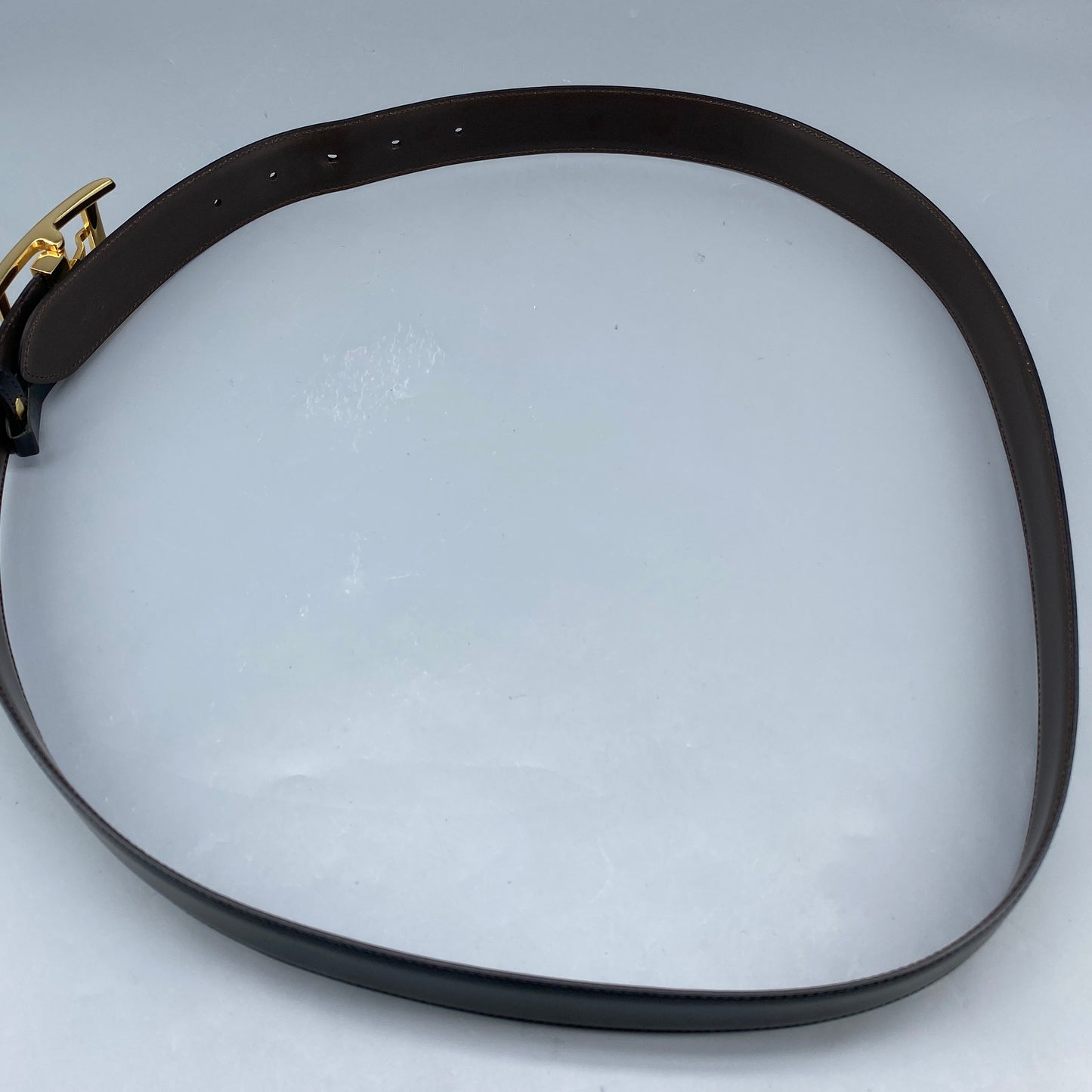 Cartier Black Smooth Leather Gold Square Pin Buckle Belt  105cm