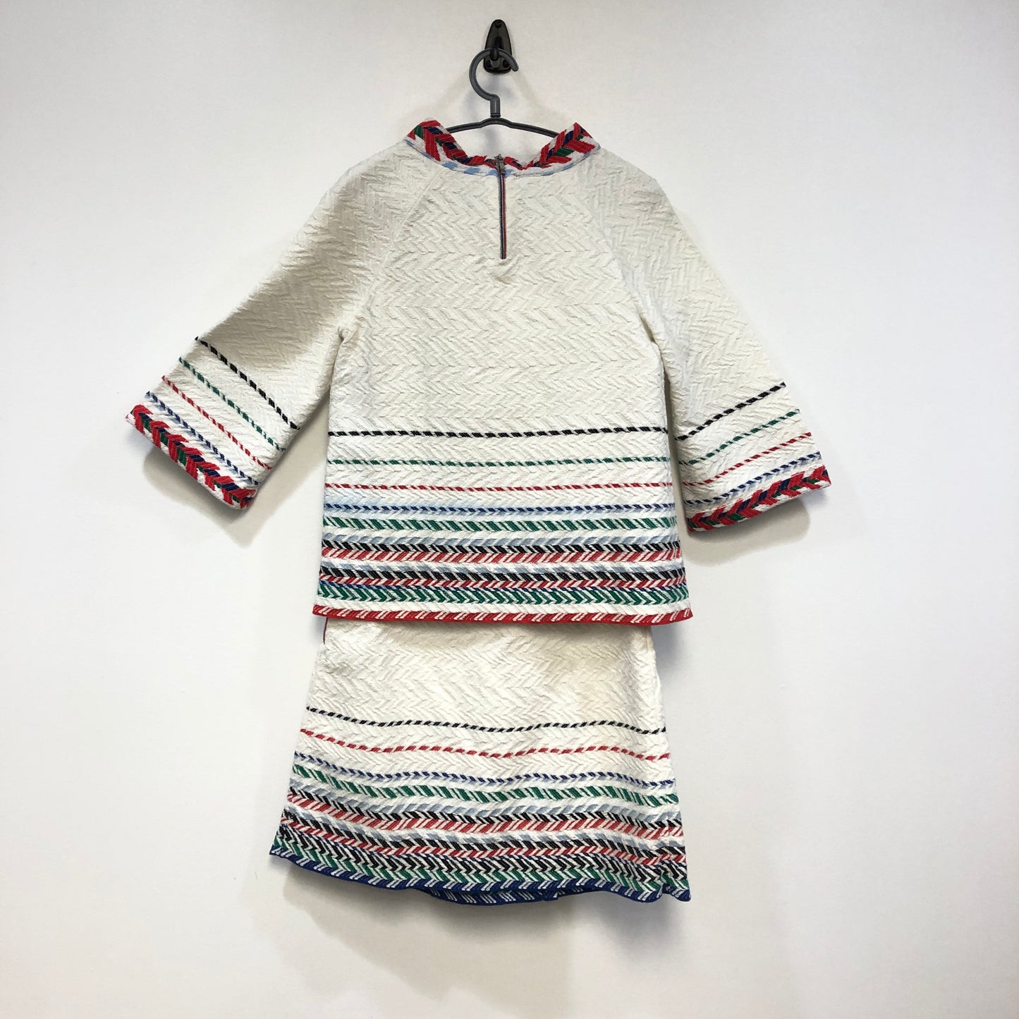 Chanel White Multicolor Trim Tweed Two-Piece Set (Top & Skirt) Size 38