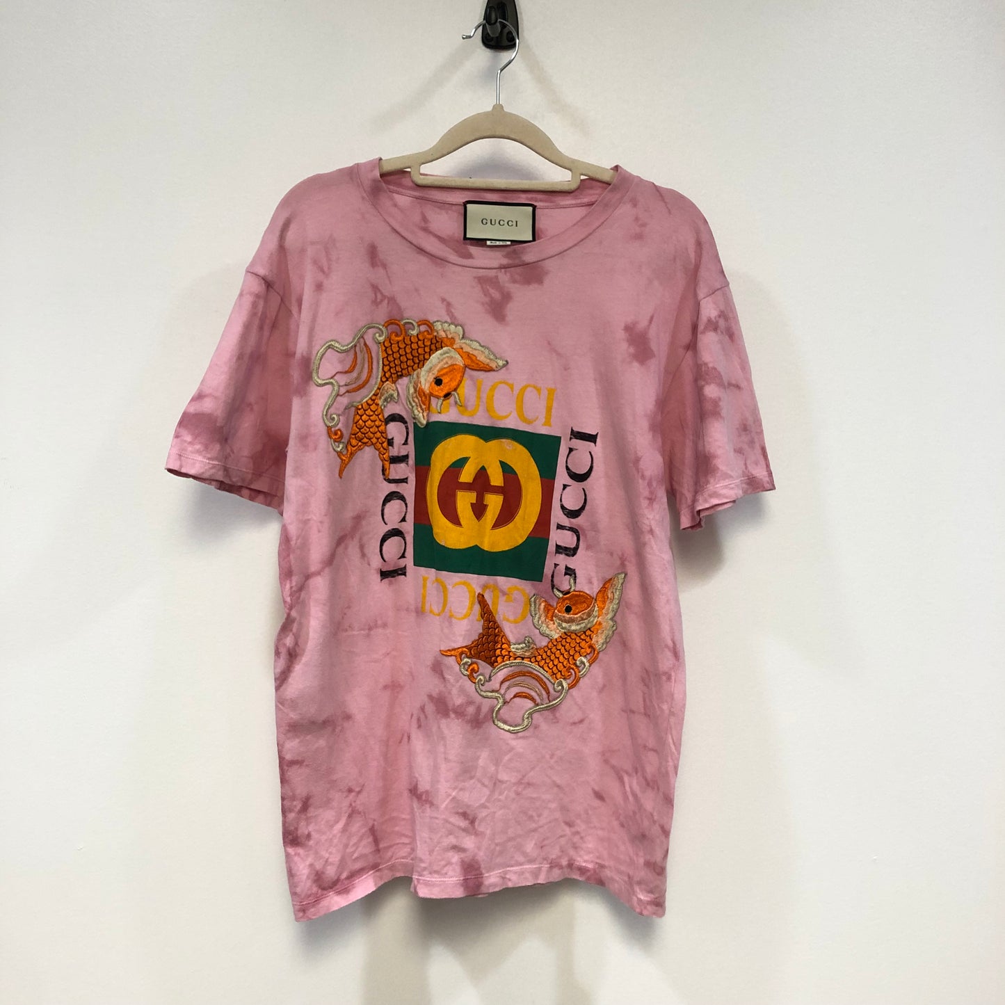 Gucci Pink Tie-Dye Koi Fish Logo T-Shirt Size XS