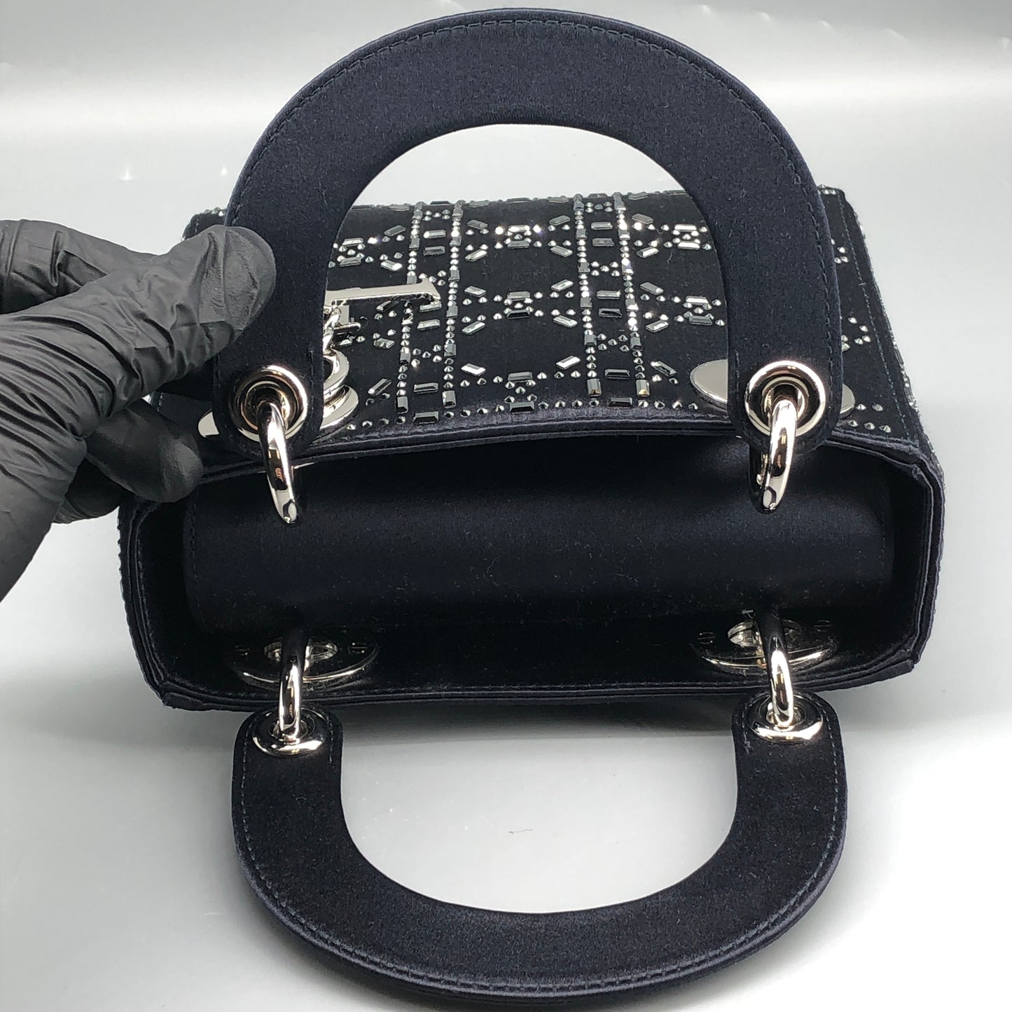 Christian Dior Lady Dior Mini Navy Cannage Satin with Crystals